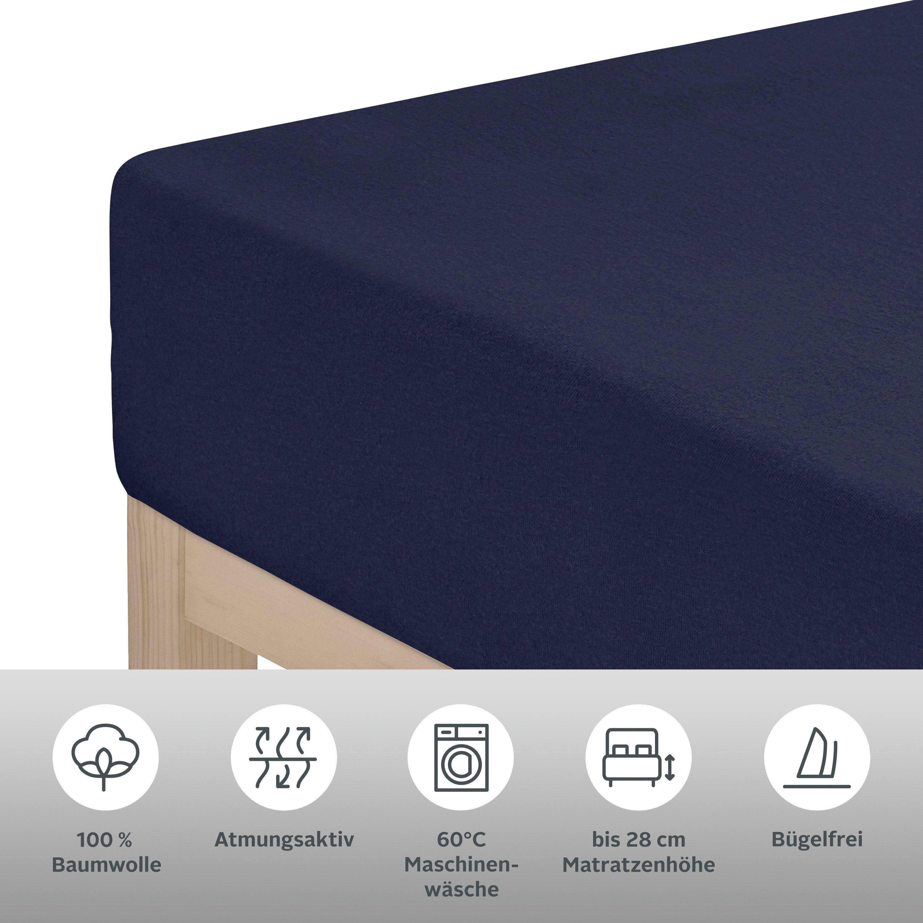 OTTO home Spannbettlaken BLACKBERRY in PREMIUM und BASIC Qualität, 100% Baumwolle, Jersey (110 g/m), Gummizug: rundum, (1 Stück), für hohe Matratzen bis 28 cm,  – Bild 5 von 5