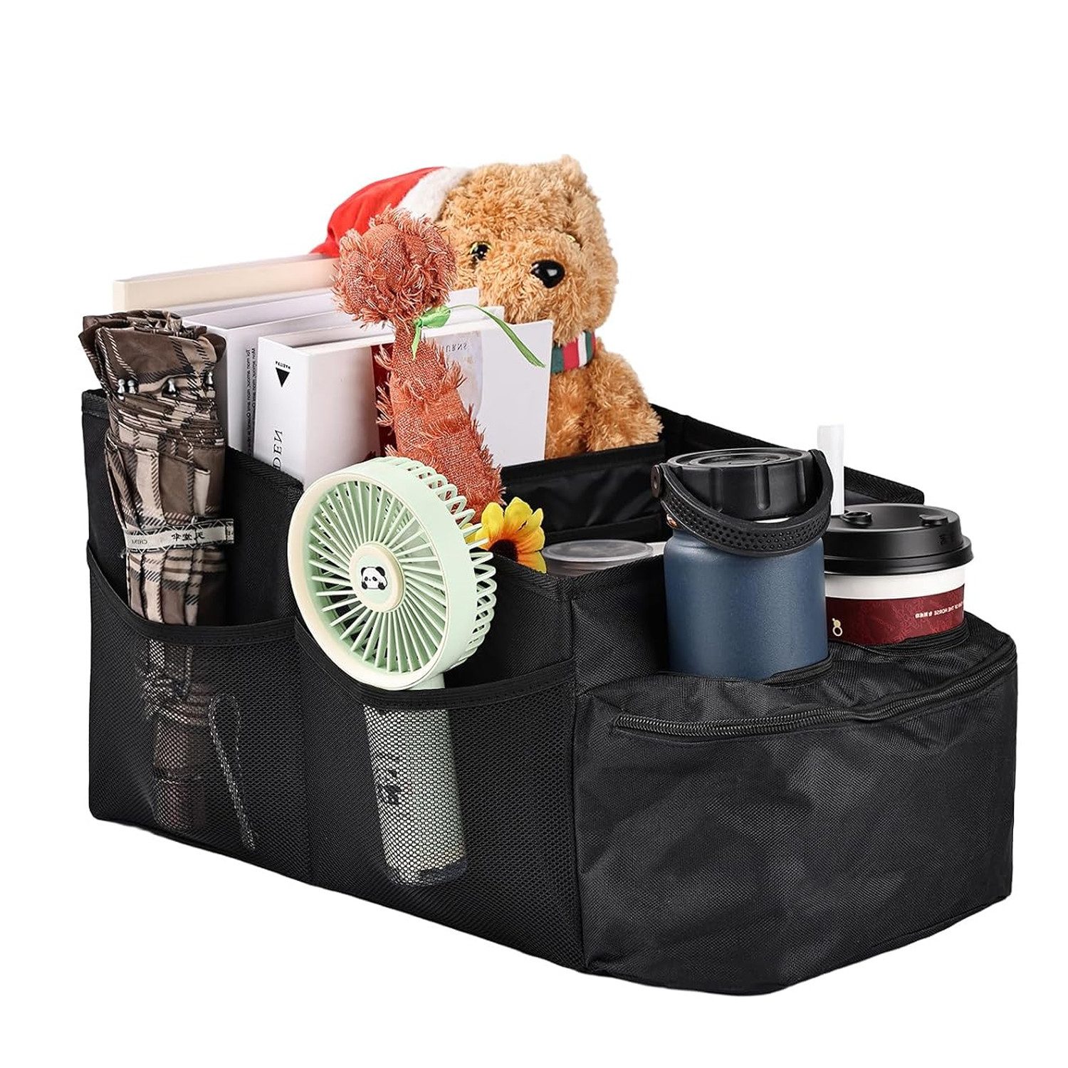 OSTWOLKE Rücksitzorganizer Auto Organizer Rückbank mit Hauptfach, Netztaschen und Becherhalter, Faltbarer Kinder Auto Organizer für Spielzeug Bücher Windeln & Snacks