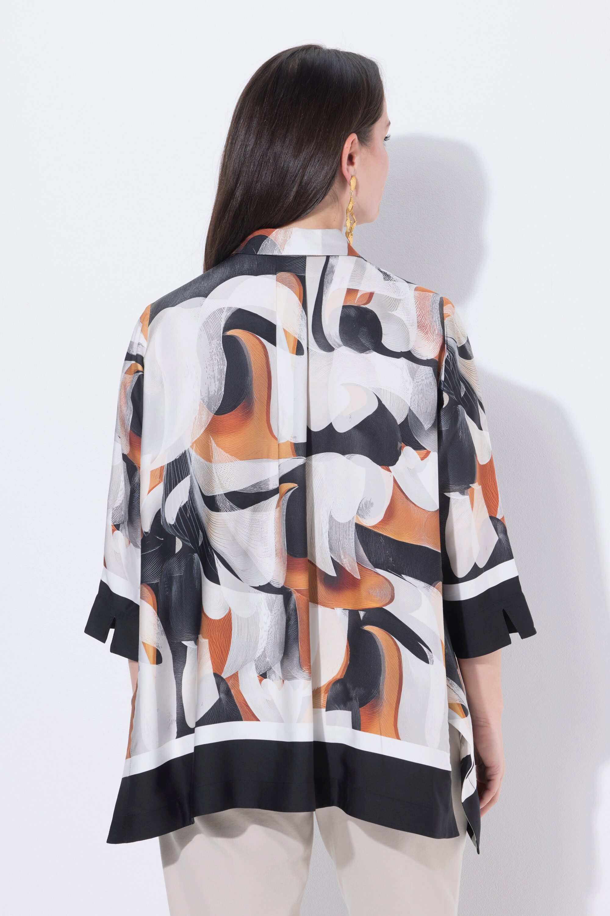 Ulla Popken Hemdbluse Bluse Zipfelsaum Oversized Hemdkragen 3/4-Arm