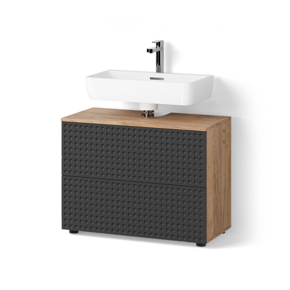 Livinity® Waschbeckenunterschrank Ronco, Anthrazit gepunktet/Goldkraft Eiche, 80 x 58.6 cm mit 2 Schu... (1-St)