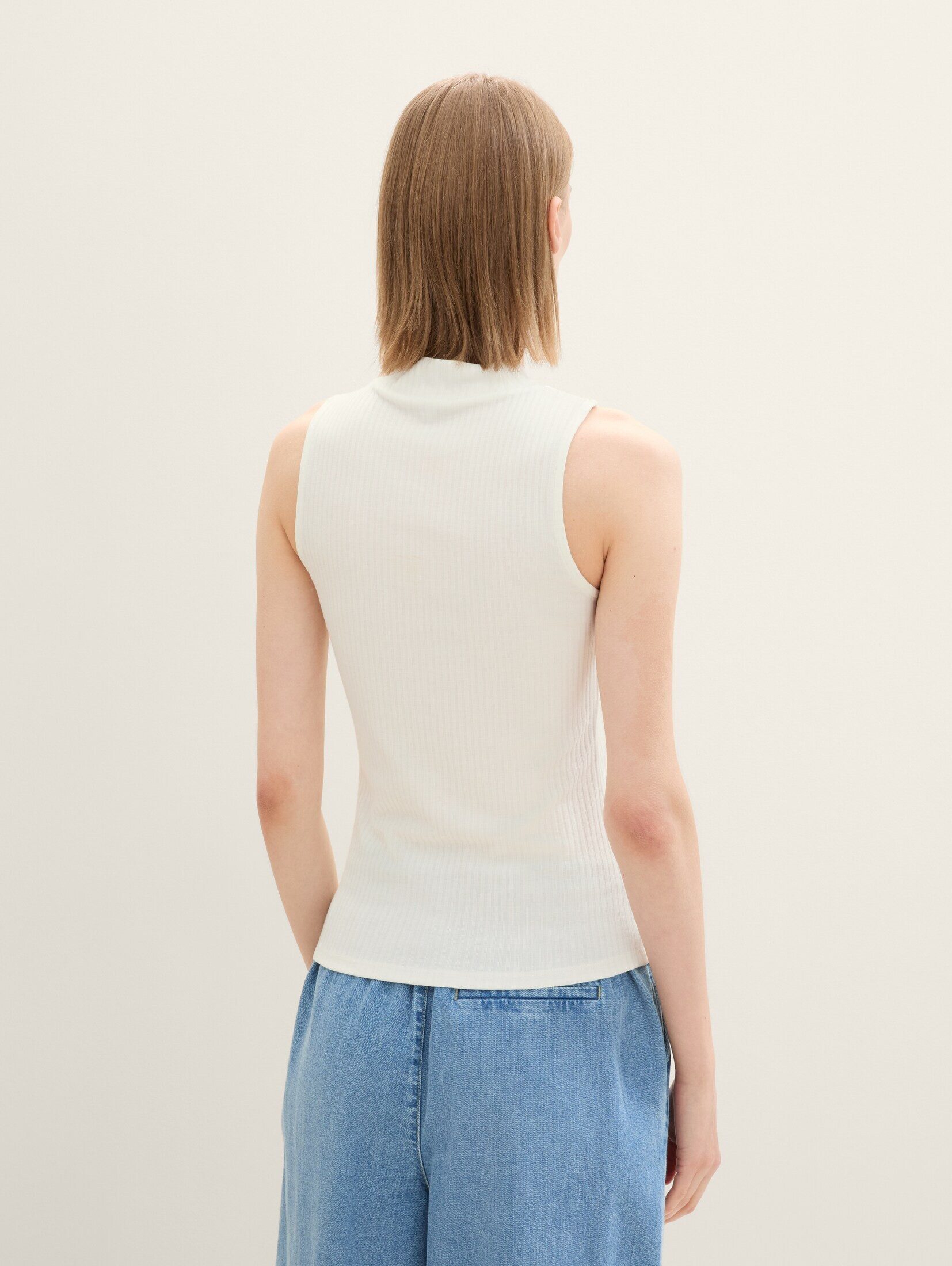 TOM TAILOR Denim Trägertop T-Shirt Ripp Top mit Stehkragen