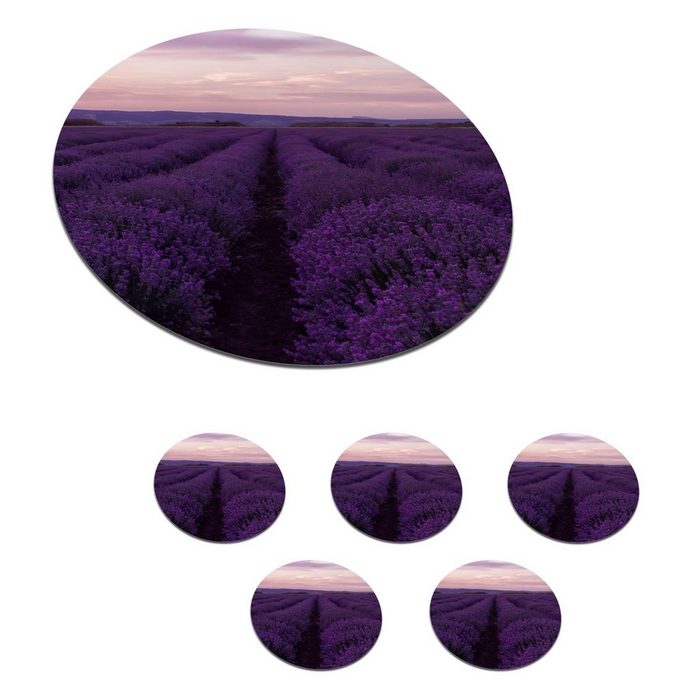 MuchoWow Glasuntersetzer Lavendel - Lila - Blumen - Natur Zubehör für Gläser 6-tlg. Getränkeuntersetzer Tassenuntersetzer Korkuntersetzer Tasse Becher