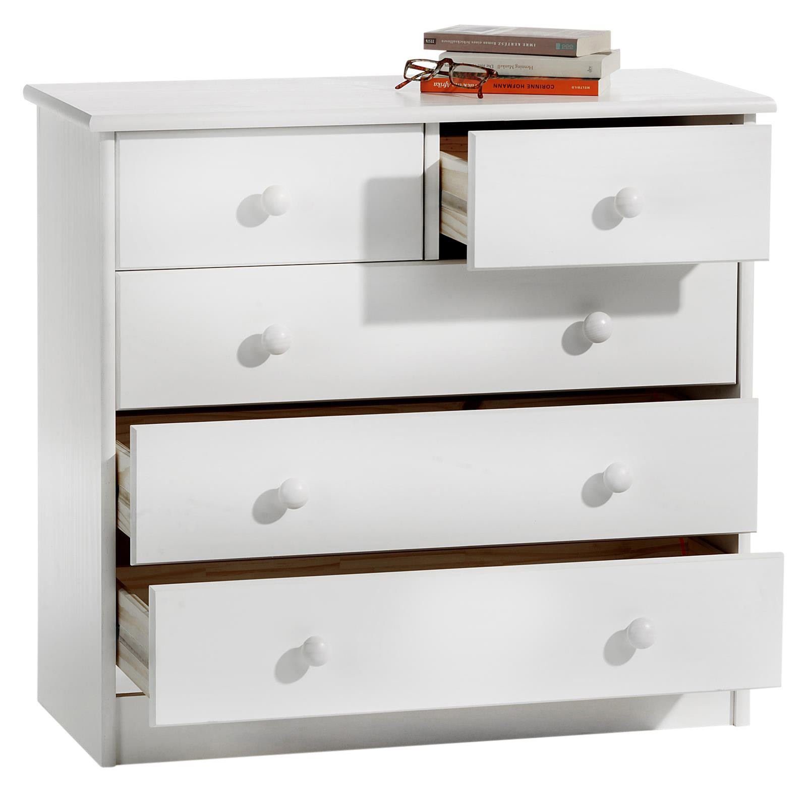 IDIMEX Kommode RONDO, Kommode Anrichte Sideboard mit 5 Schubladen Kiefer massiv lackiert in