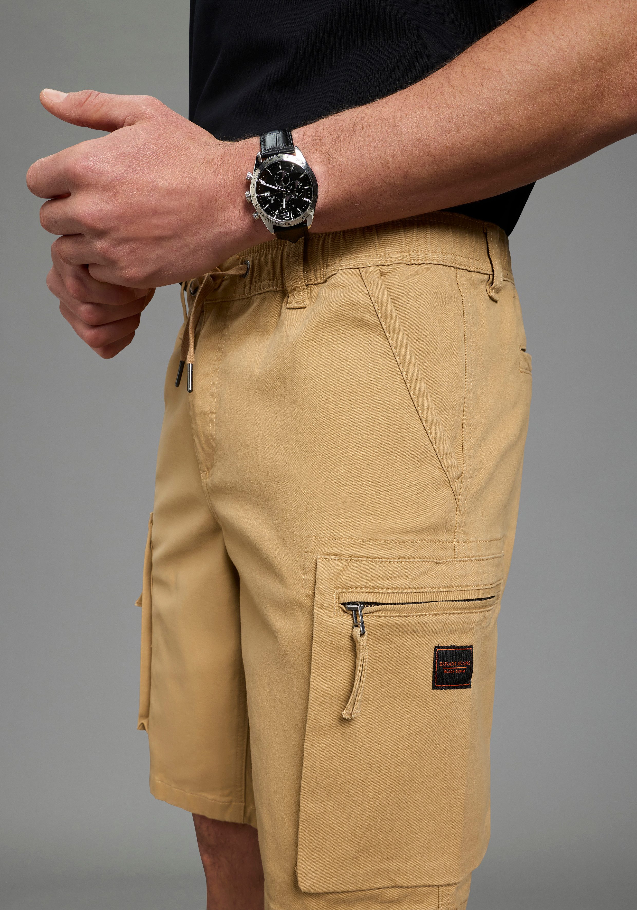 Bruno Banani Cargoshorts Dehnbund Cargohose mit geradem Bein, mit Bindeband am Bund