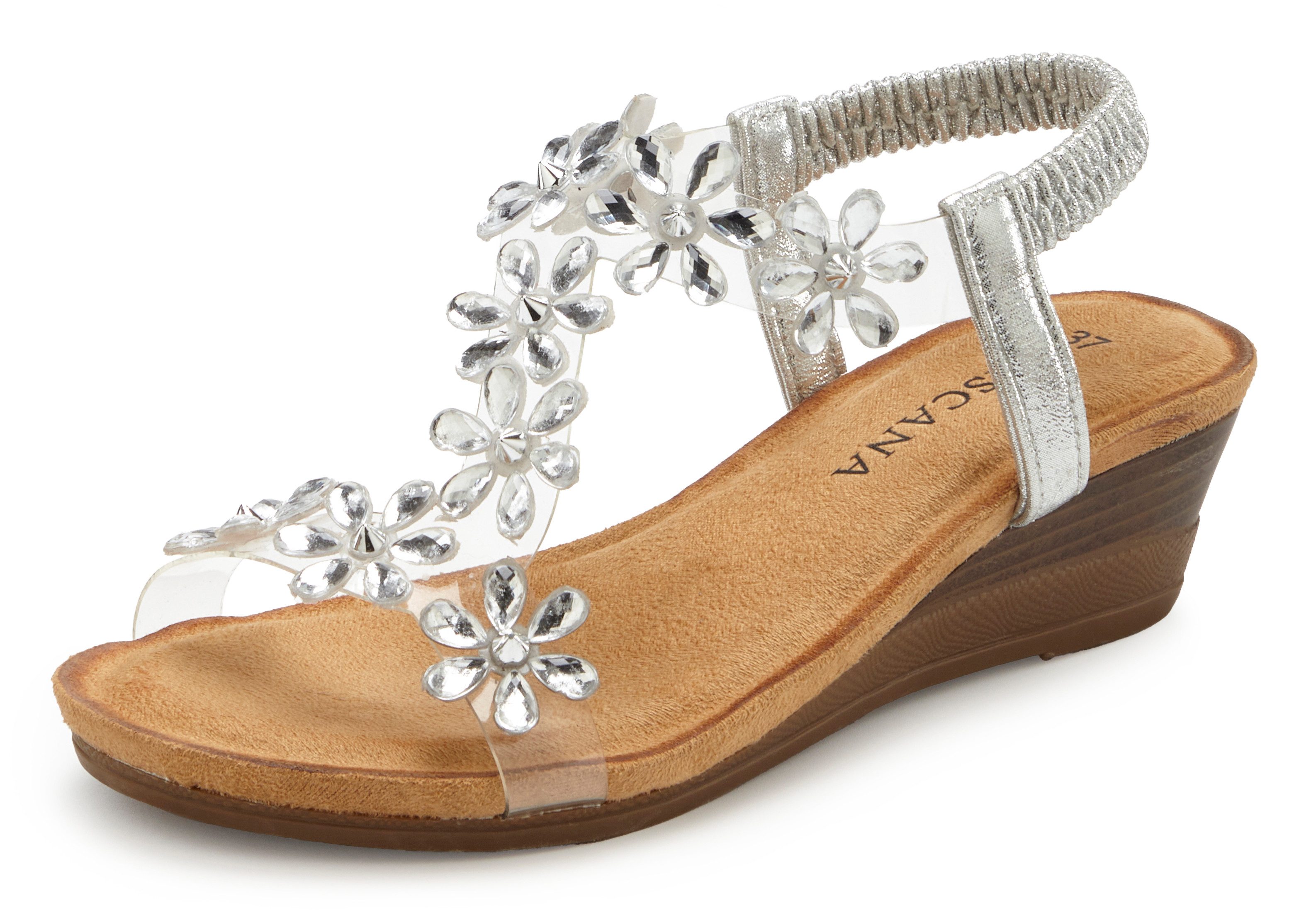 LASCANA Sandale, Sommerschuh, offener Schuh, Keilsandalette, Sandalette NEU mit elastischen Riemchen und Keilabsatz VEGAN