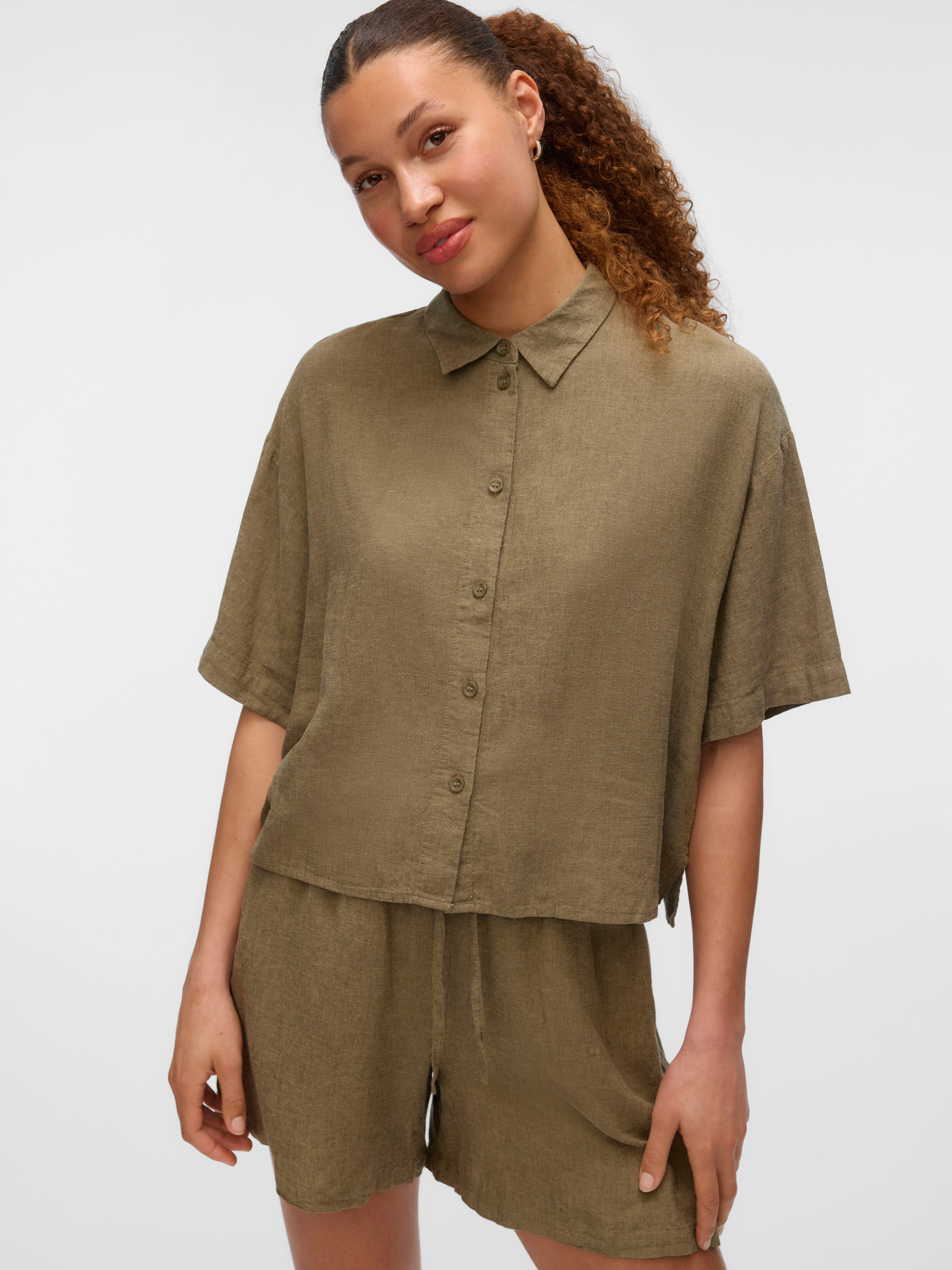 Vero Moda Hemdbluse VMLINN LINEN 2/4 SHORT SHIRT WVN NOOS günstig online kaufen