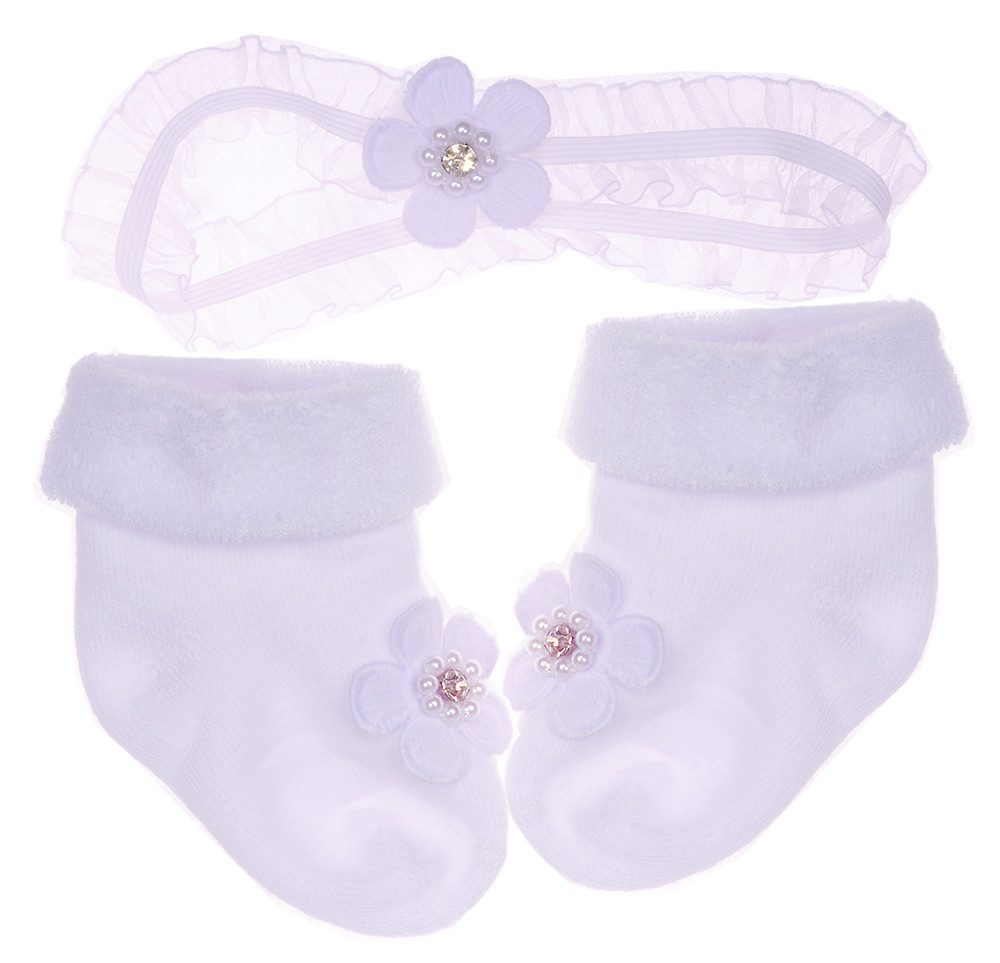La Bortini Stirnband Baby und Kinder Set warme Socken und Stirnband mit Blume warm, elastisch, in verschiedenen Größen erhältlich