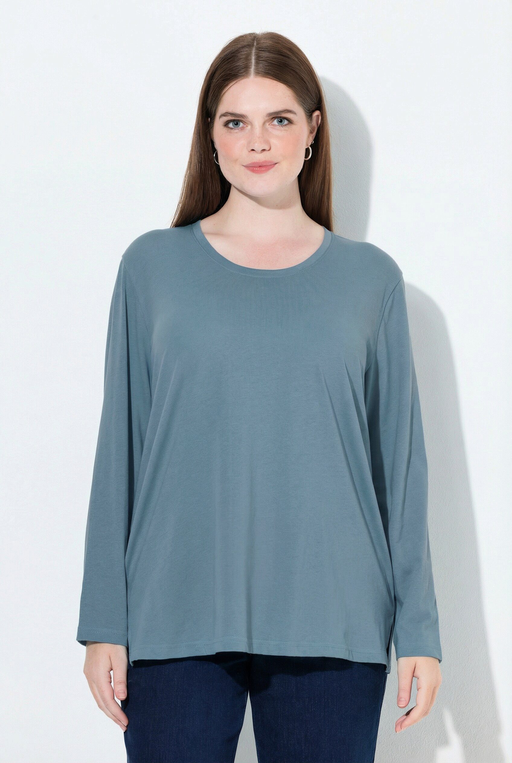 Ulla Popken T-Shirt Shirt Relaxed Rundhalsausschnitt Langarm