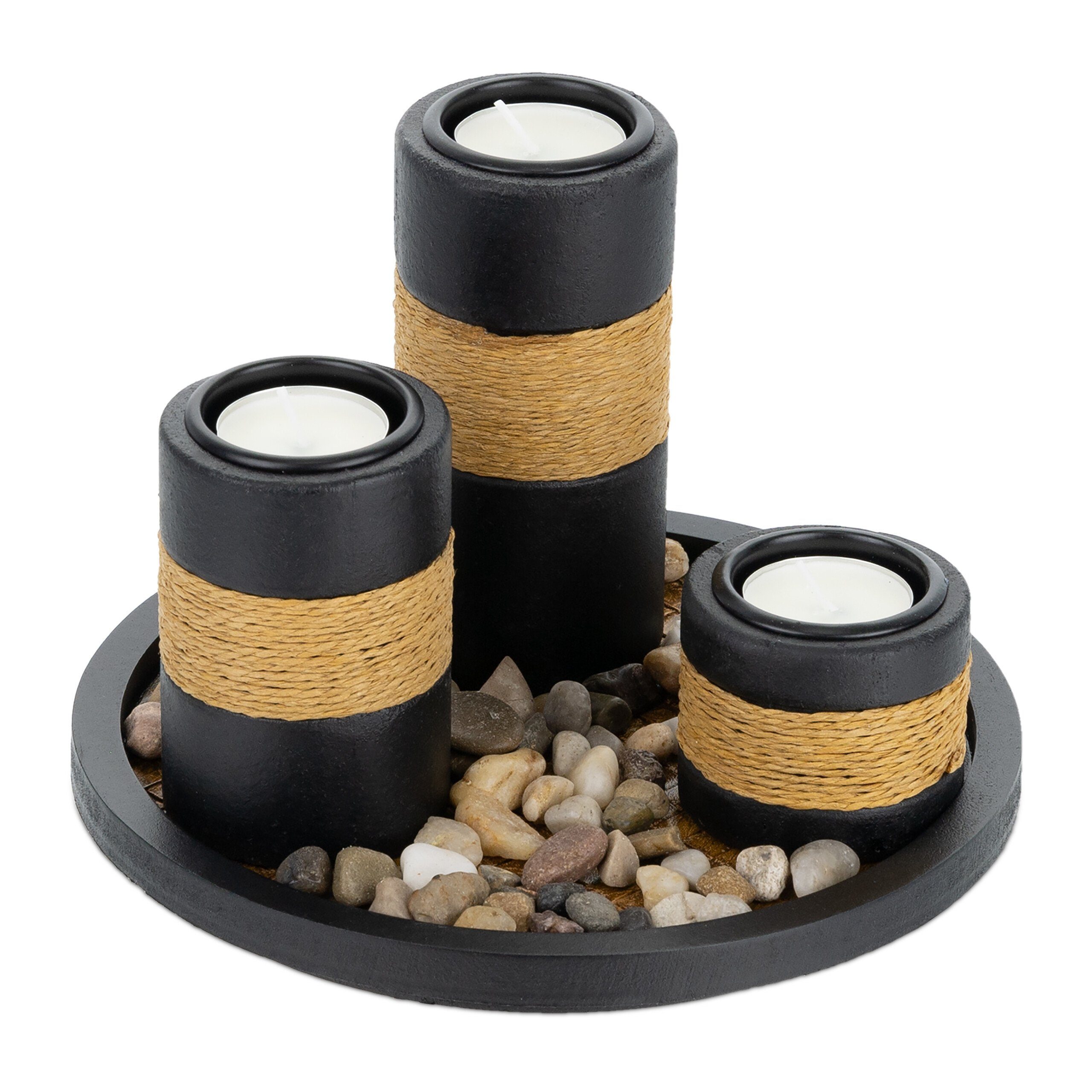 relaxdays Teelichthalter mit Tablett & Steine günstig online kaufen