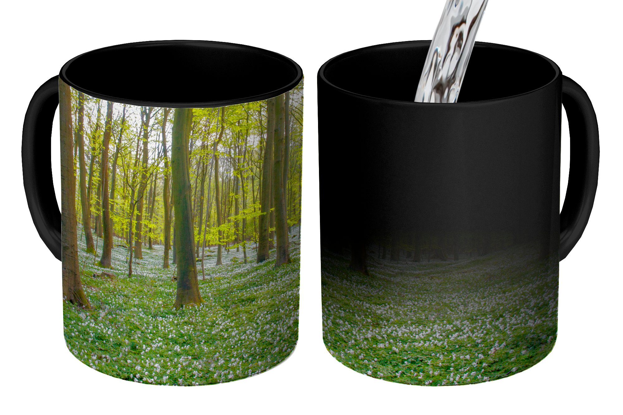 MuchoWow Tasse Kaffeetassen, Zaubertasse, Keramik, Teetasse, Geschenk - Blumen Bäume Frühling, Farbwechsel, 