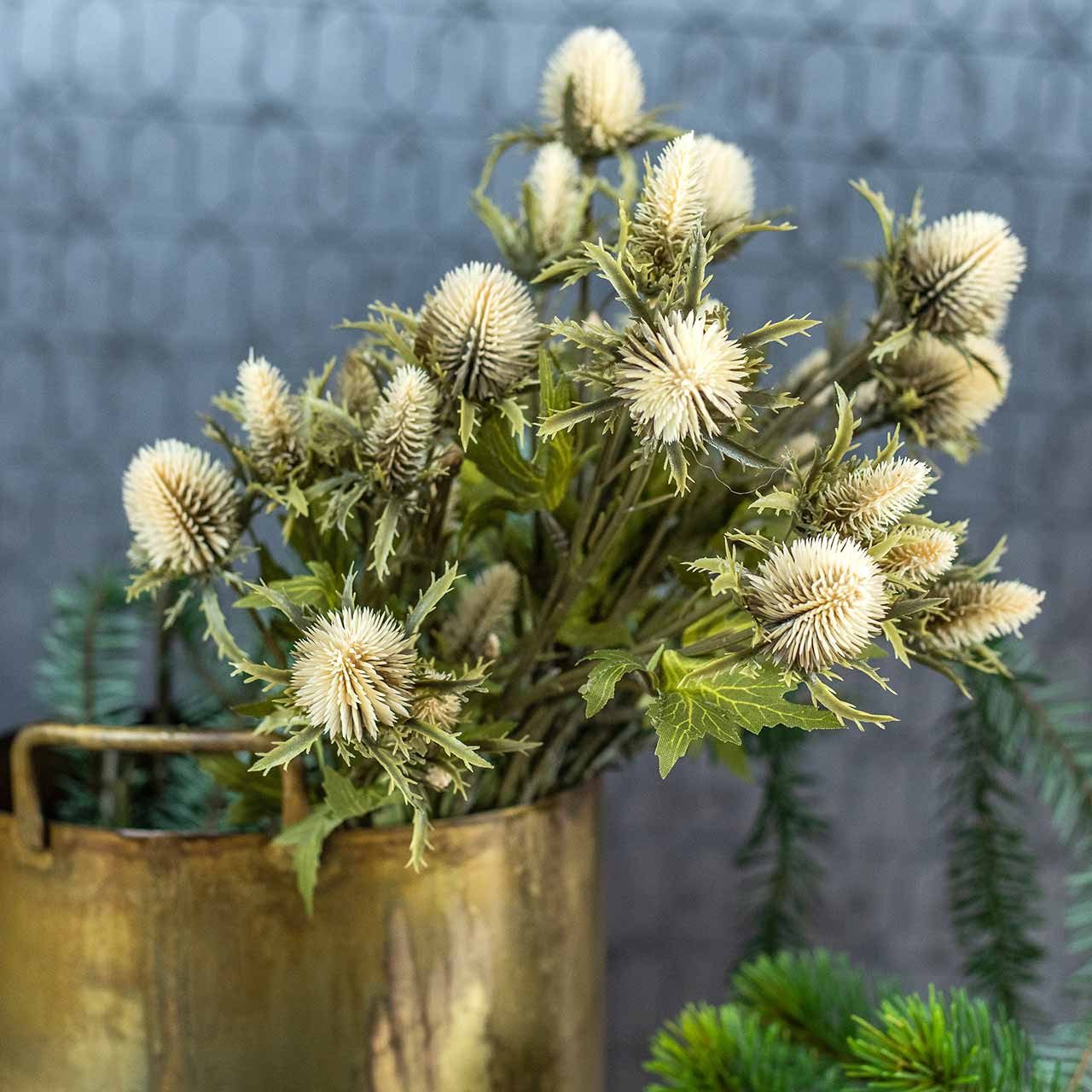 Künstliche Zimmerpflanze Distel künstlich Deko-Zweig Creme 68cm 10 Blüten K günstig online kaufen