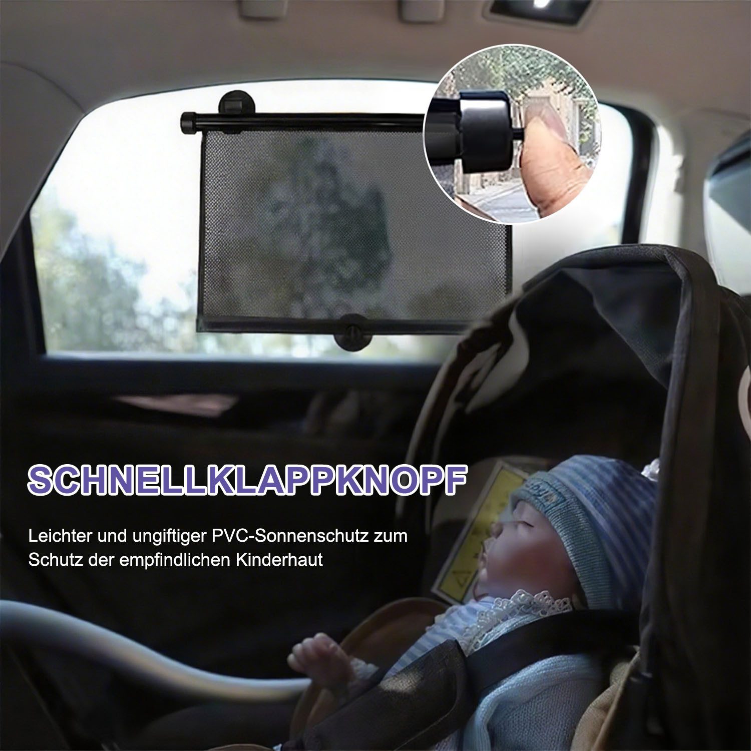 HEYHIPPO Car Sunshade Side Window Sun Visor Automatic Sunshade Curtain 2 Pieces, (Universal Sunshade with Suction Cup and Full Coverage, 40×45cm), Car Baby Blackout Curtains Black, Protect Privacy