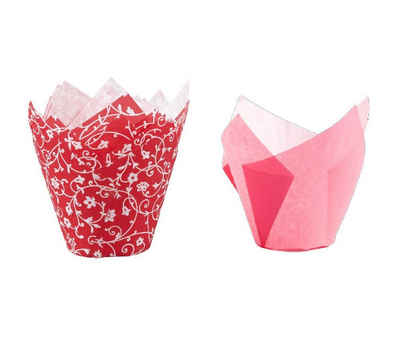 Demmler Muffinform Tulip-Wrap Set Rot/Rosa - Tulpenförmige Muffinförmchen -, zum stilvollen Anrichten von Muffins und Cupcakes - Made in Germany