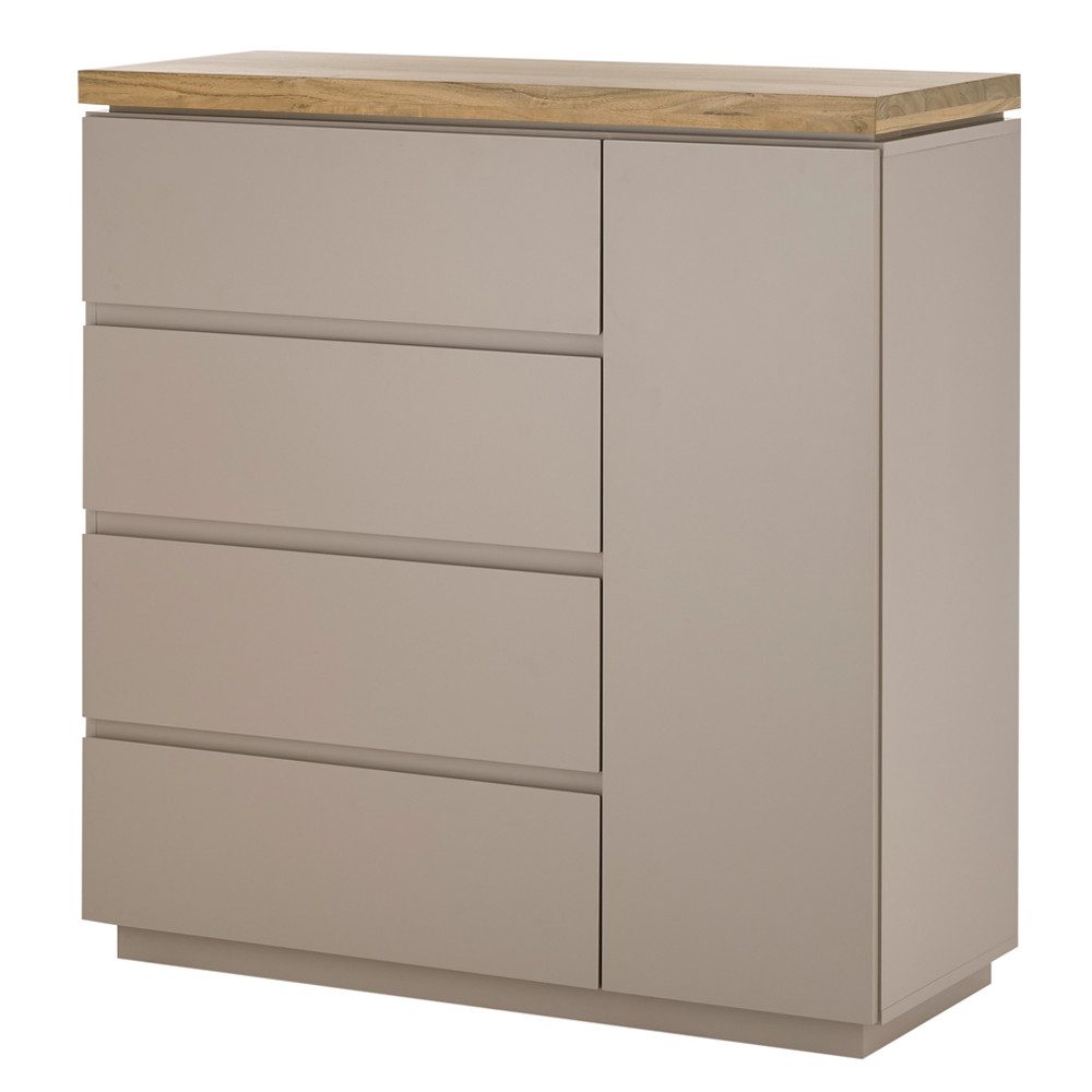 Lomadox Kommode PALMAS-05, grau Deckplatte Akazie massiv grifflos modern 100x104x40 cm