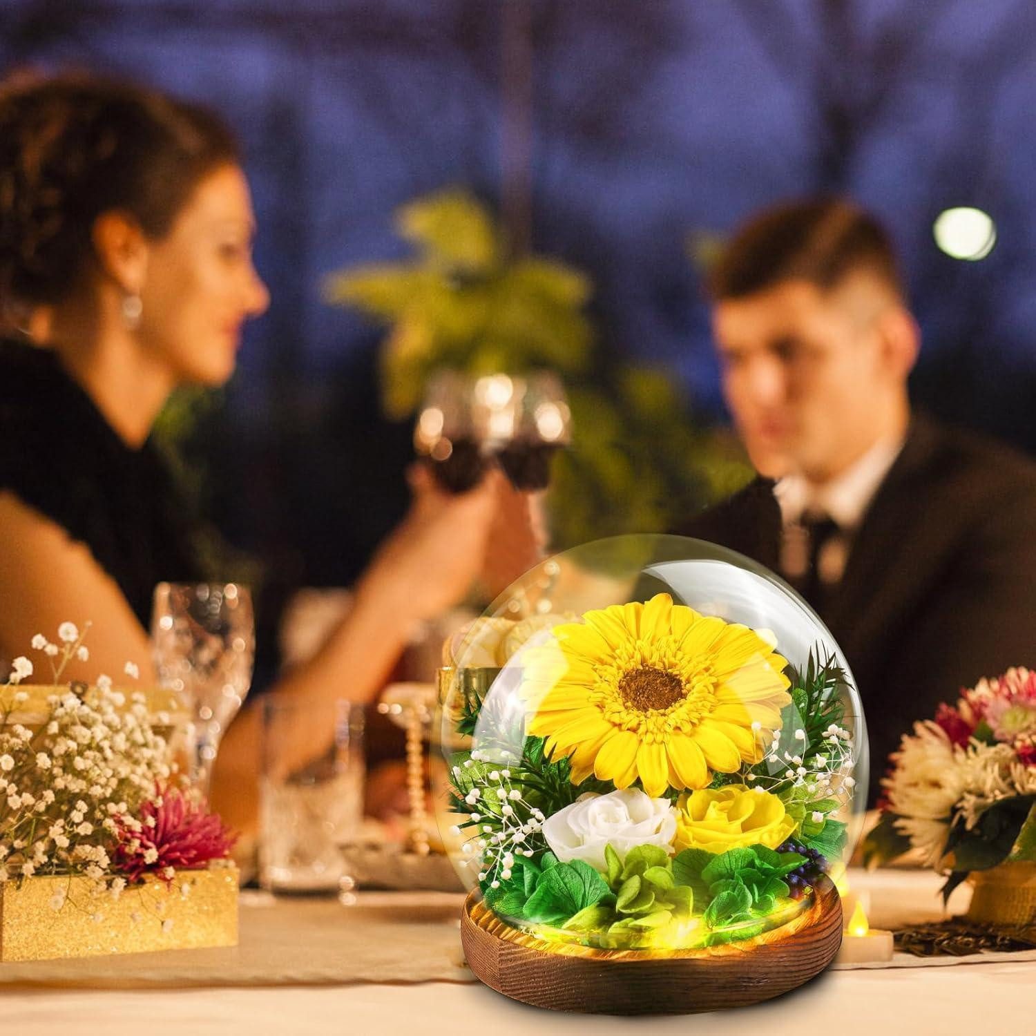 Trockenblume Geschenk Infinity Blumen Glas Muttertag Geburtstag Frauen Gelb Runden, LuxusKollektion