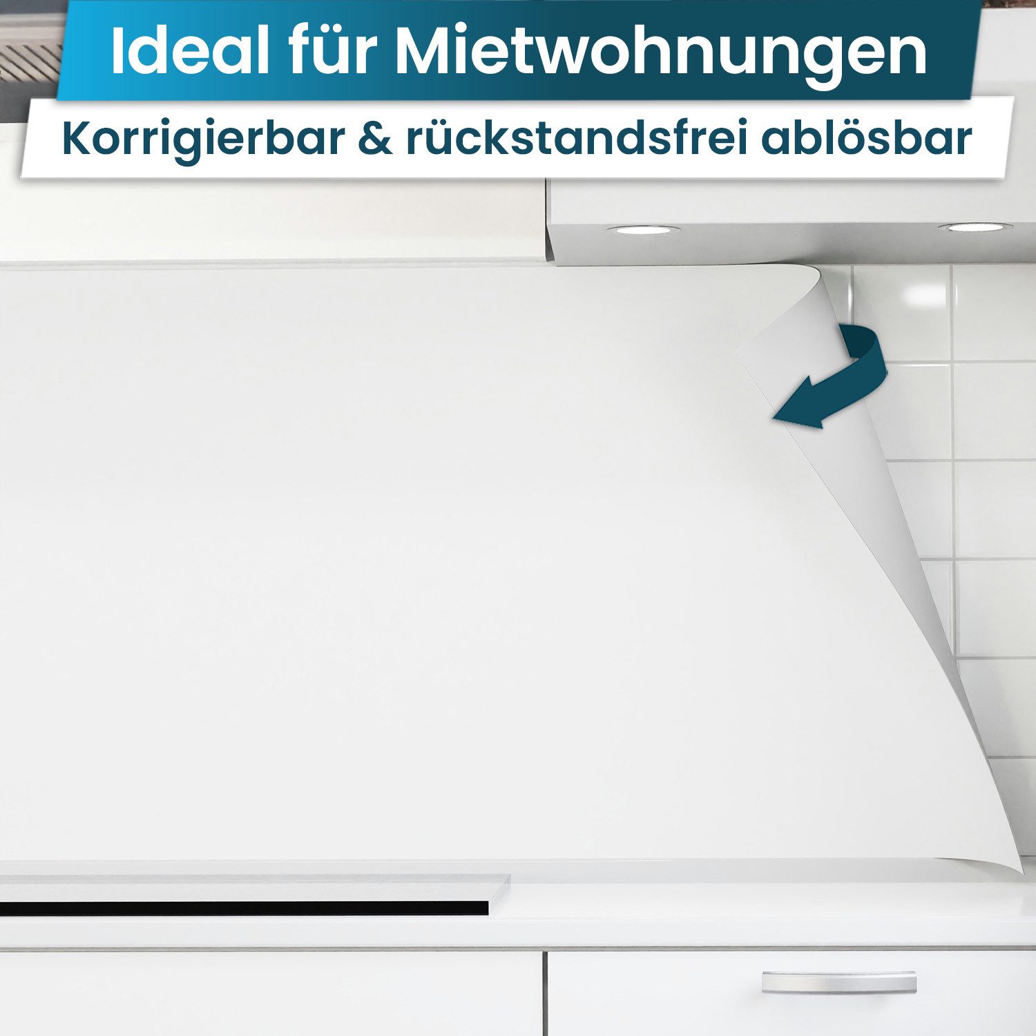 danario Küchenrückwand Folie selbstklebend, Glasoptik, Spritzschutz Küche, ablösbar - 0,8 mm