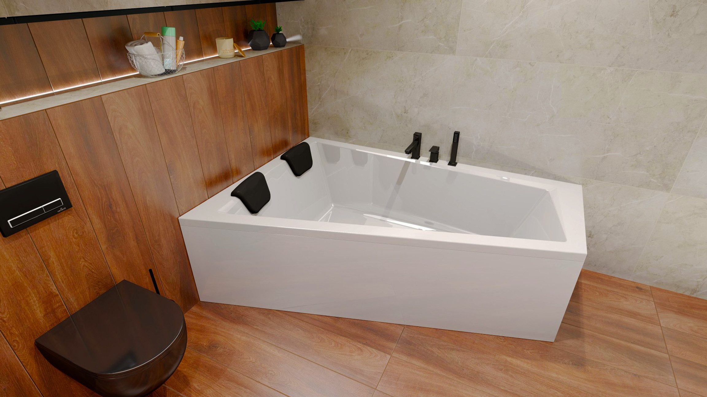 KOLMAN Badewanne Eckwanne 150x85 INTIMA Rechts mit AcrylSchürze + Kopfstütze, (IntimaSET), Ablaufgarnitur & Füße GRATIS – Bild 4 von 5