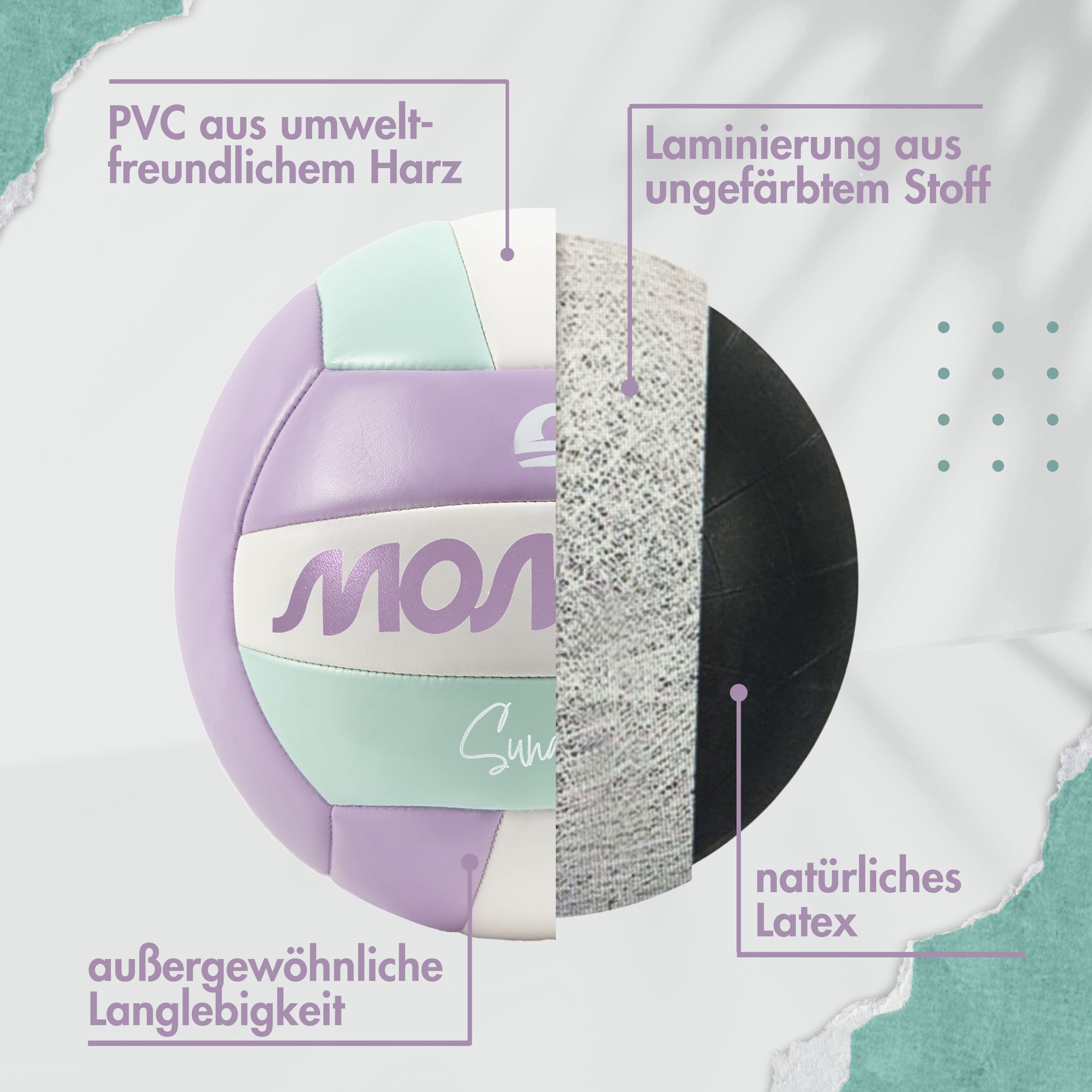 Momevo Beachvolleyball mit Pumpe, Größe 5, wasserdicht, weiche Oberfläche ideal für Anfänger
