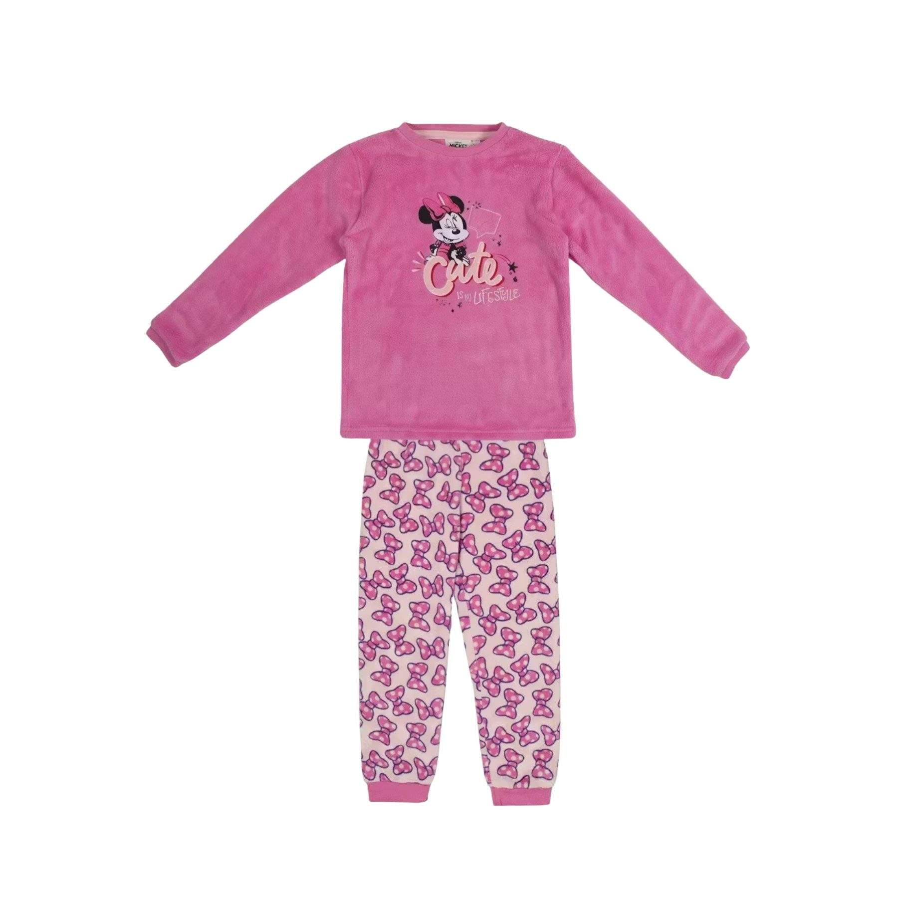 Disney Minnie Mouse Pyjama Mädchen Schlafanzug Winter Pyjama Rosa Kuschelfleece (Packung)