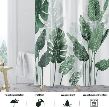 GelldG Duschvorhang Shower Curtains grüne Blätter, Badewanne Vorhang aus Polyester