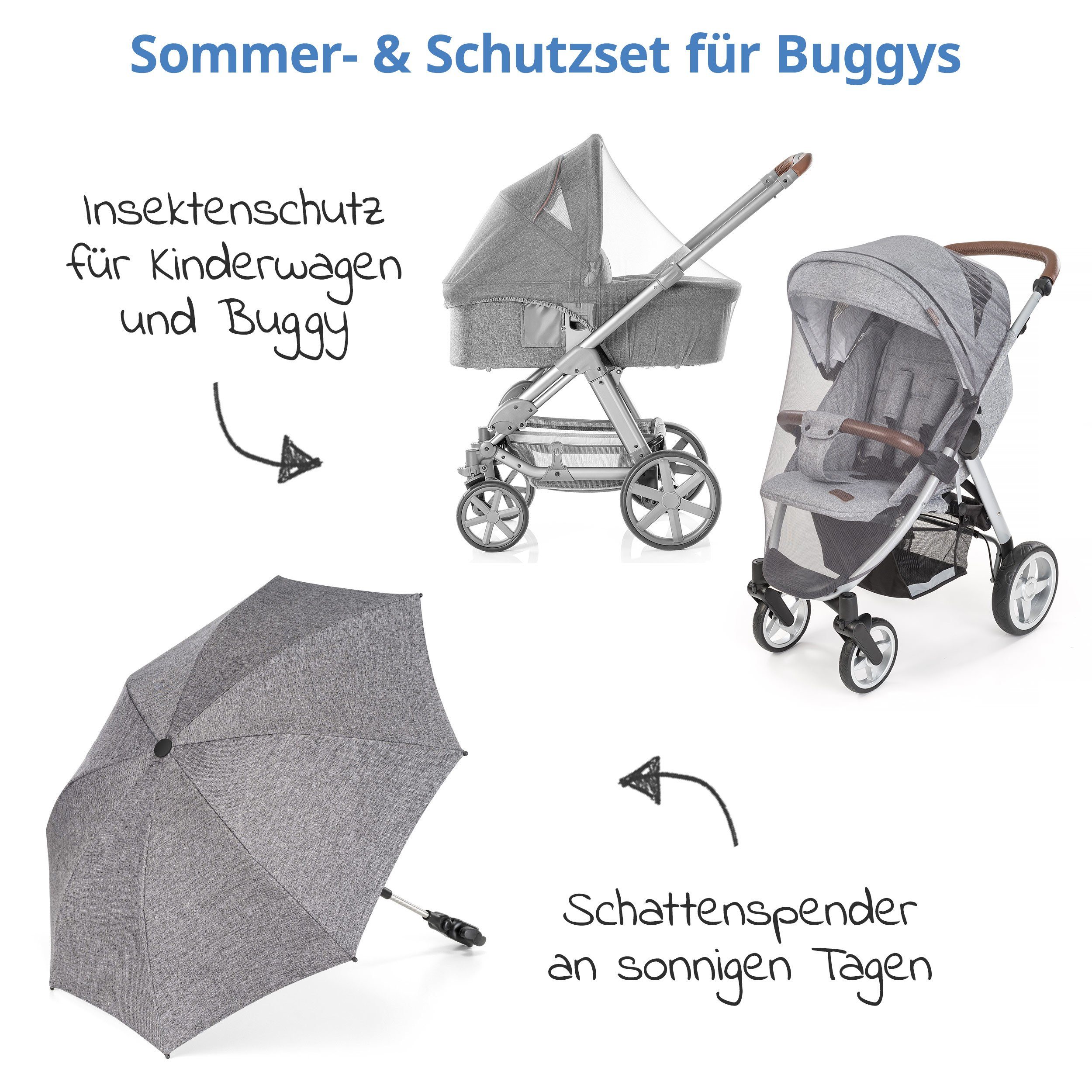 Playshoes Kinderwagen Sonnenschirm Set Sonnenschutz UV-Schutz GRAU 