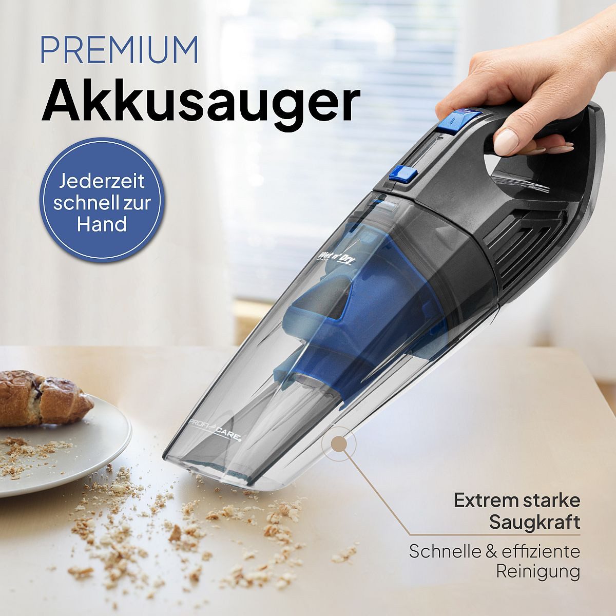 ProfiCare Akku-Handstaubsauger PC-AKS 3034, zum Nass- & Trockensaugen, Akku 14,8 V