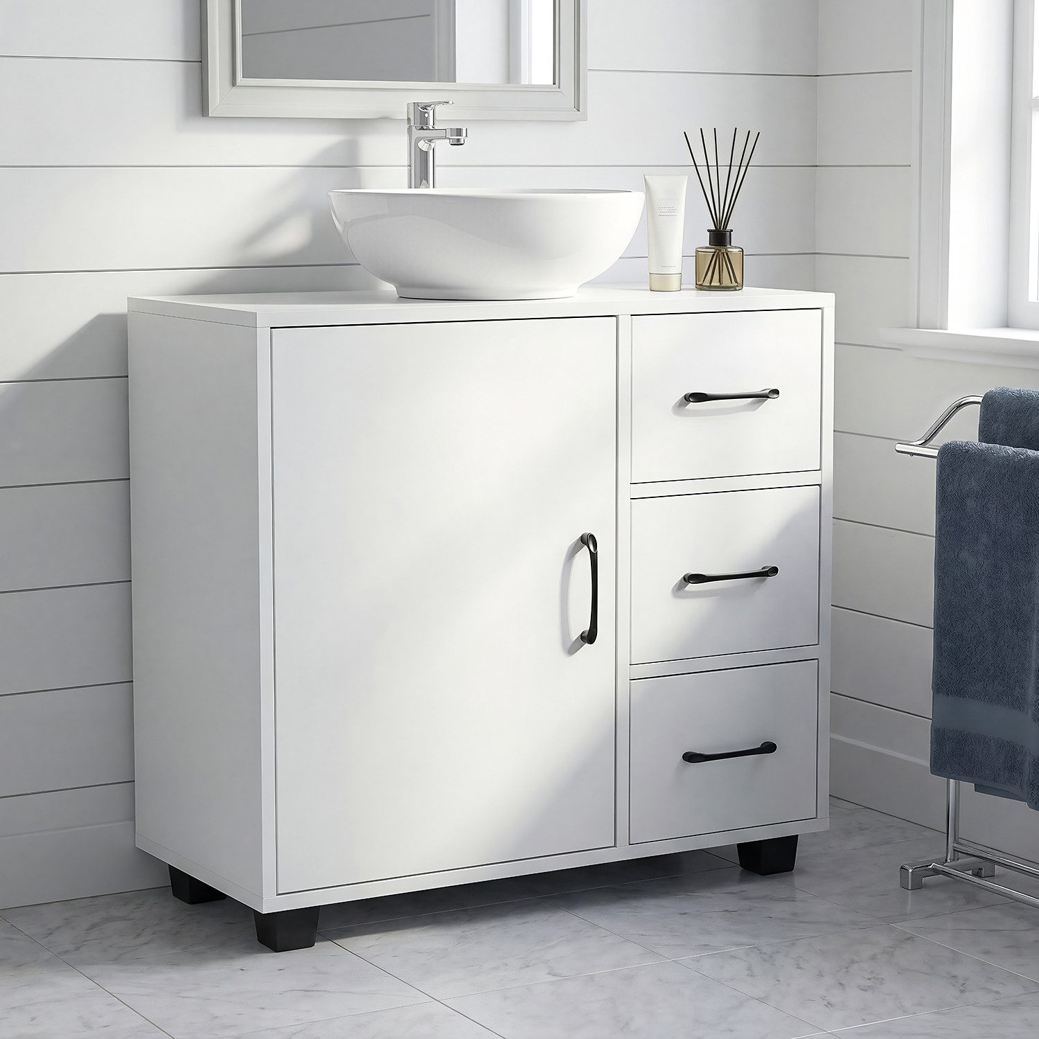 oyajia Waschbeckenunterschrank Unterschrank Badezimmerschrank Badschrank mit 3 große Schubladen Breite 70 cm