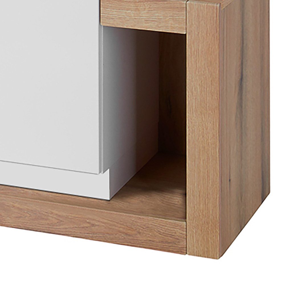 Lomadox Lowboard BELLAGIO-61, Fernsehschrank in weiß mit Eiche 150 cm breit mit viel Stauraum
