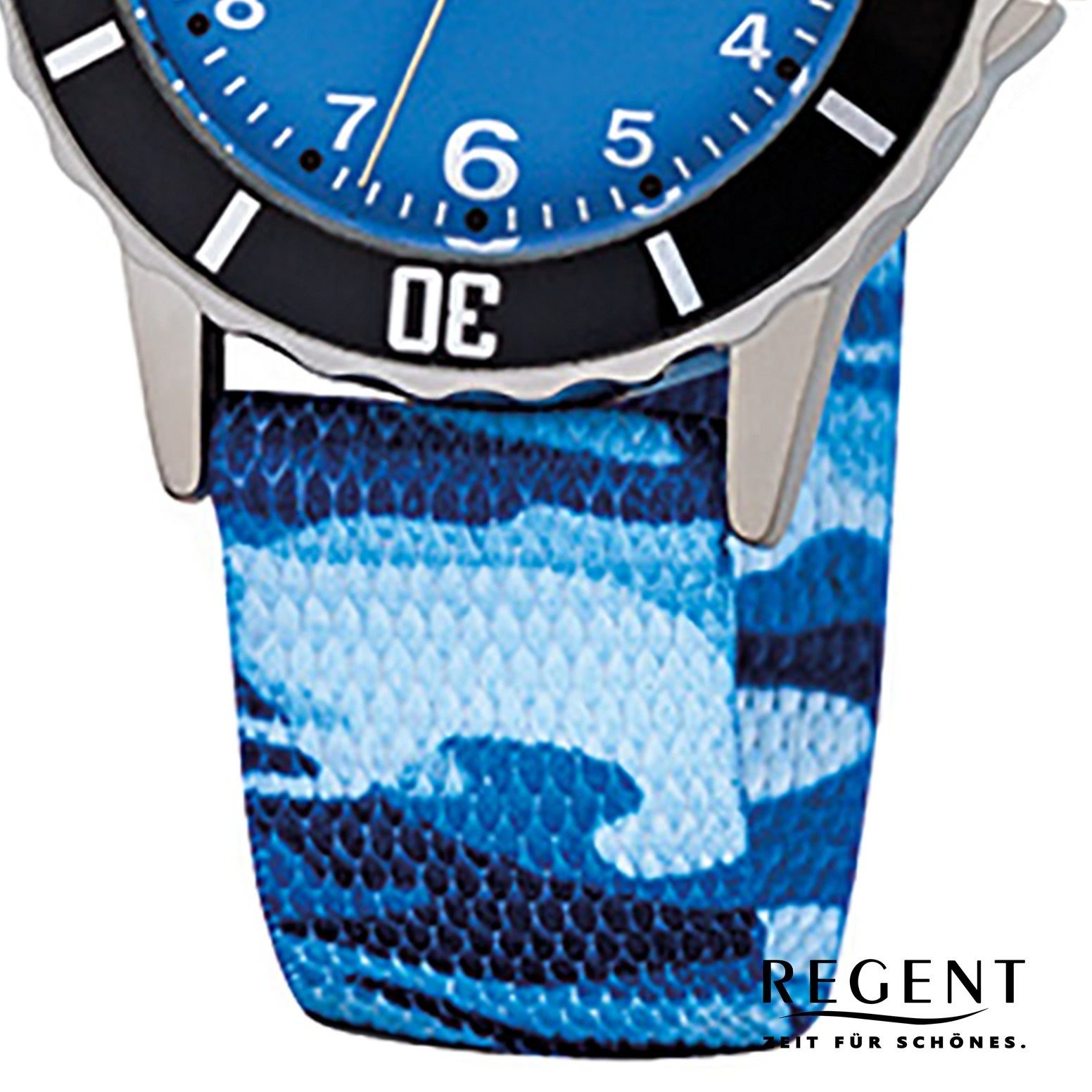 Regent Quarzuhr Regent Kinder-Armbanduhr blau Analog F-940, (Analoguhr), Kinder Armbanduhr rund, klein (ca. 29mm), Textil, Stoffarmband – Bild 3 von 5