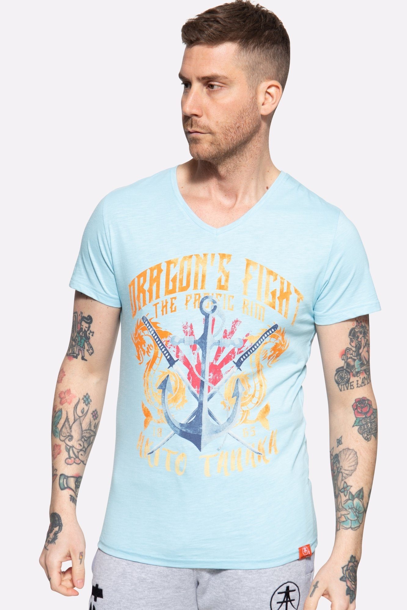Akito Tanaka T-Shirt Dragon Anchor mit starkem Frontprint blau