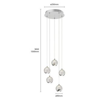 Lucande Pendelleuchte Hayley, LED-Leuchtmittel fest verbaut, warmweiß, Modern, Glas, Metall, klar, chrom, 5 flammig, inkl. Leuchtmittel, Glas