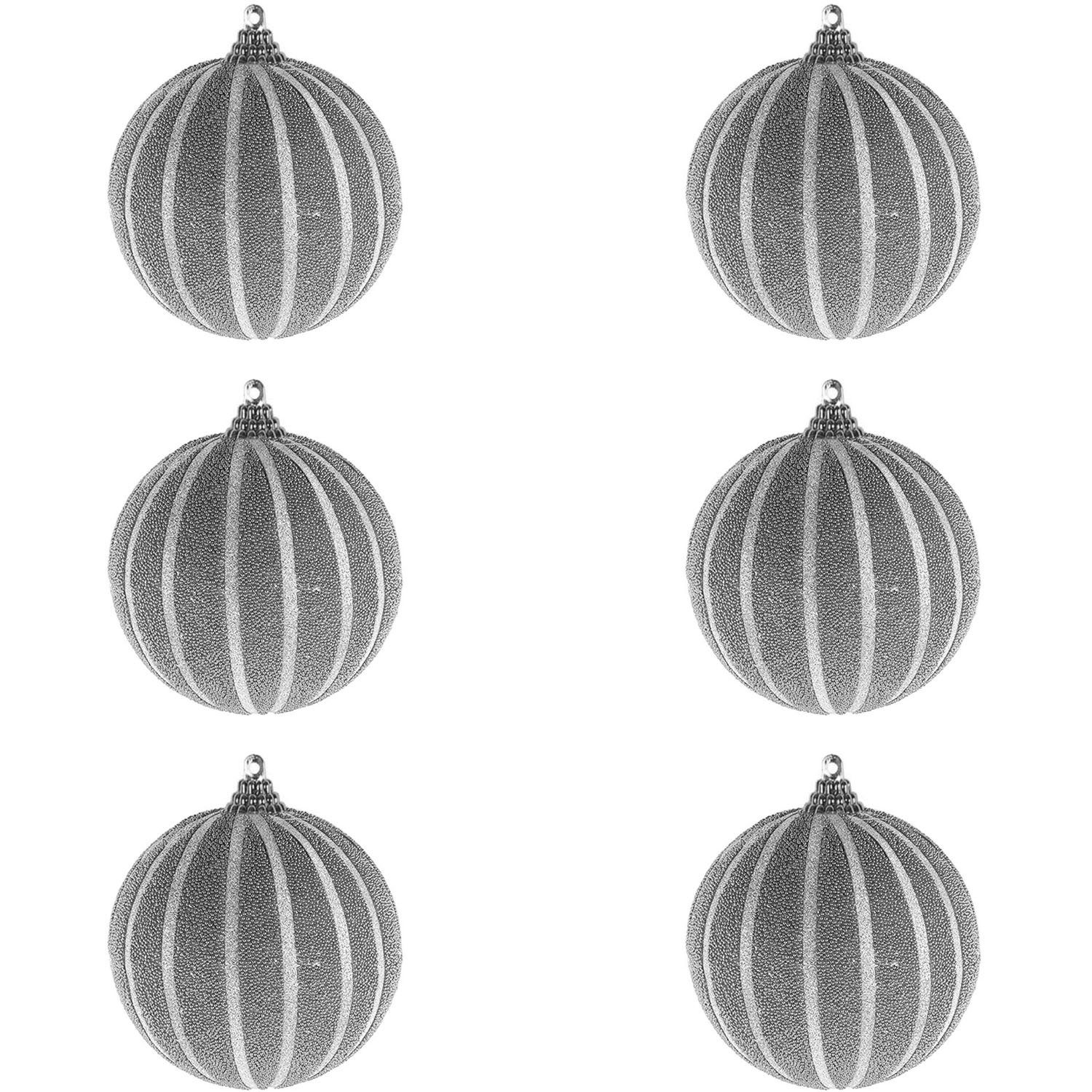 Mojawo Weihnachtsbaumklammer 6-tlg. Christbaumkugeln Streifen beflockt Glitzer Silber Ø 10cm. € 5,99