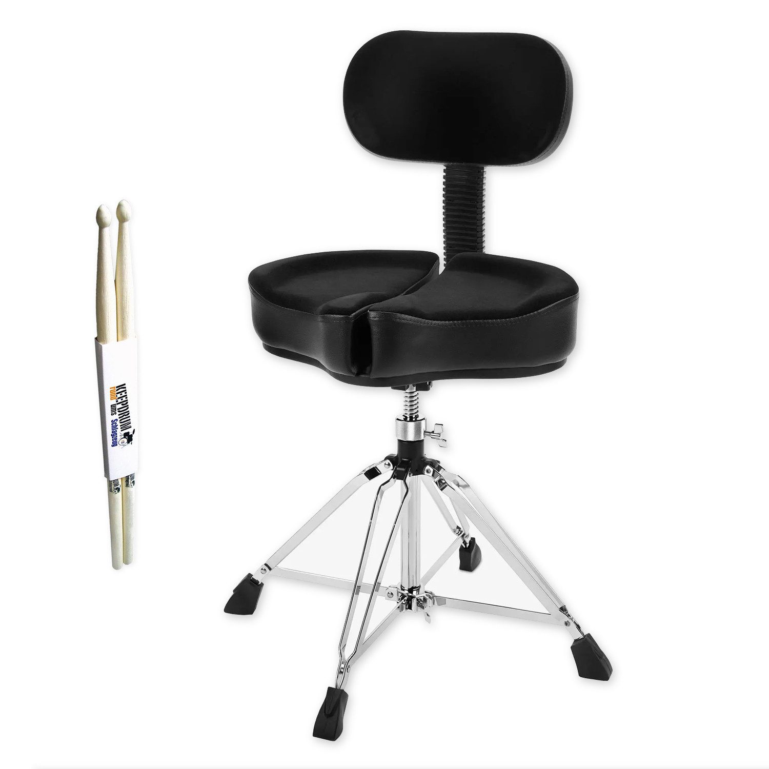 Ahead Schlagzeughocker Ahead Schlagzeug Hocker SPG-BBR4 Spinal Glide 4-Beinig mit Drumsticks (Schlagzeug-Hocker, 1 St., schwarz), Vorteils-Set mit Drumsticks