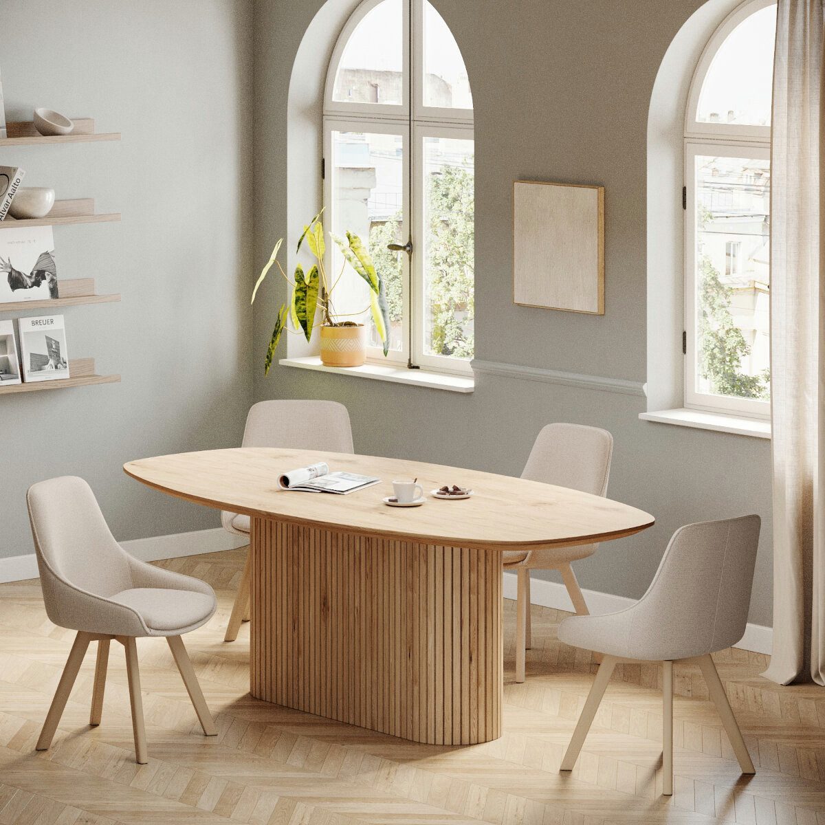 Rellgo Esstisch Luna, stabiler Eichentisch, stilvoller Küchentisch, hochwertiger Eichenholztisch, 160 x 90 cm