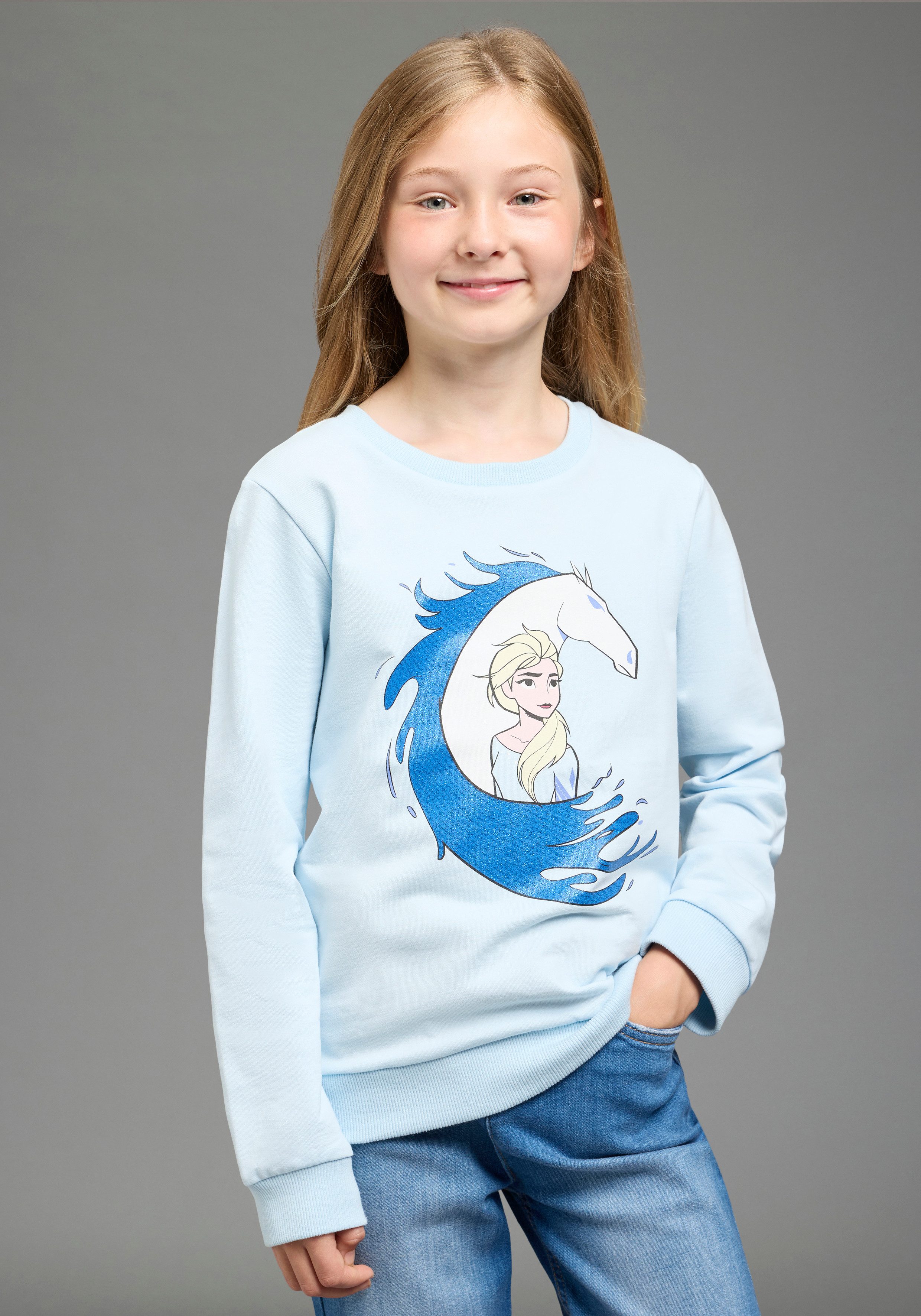 KIDSWORLD Sweatshirt FROZEN Glitzerdruck Sweatshirt, Disney mit Rundhalsausschnitt, Langarm, hüftlange Basic-Passform