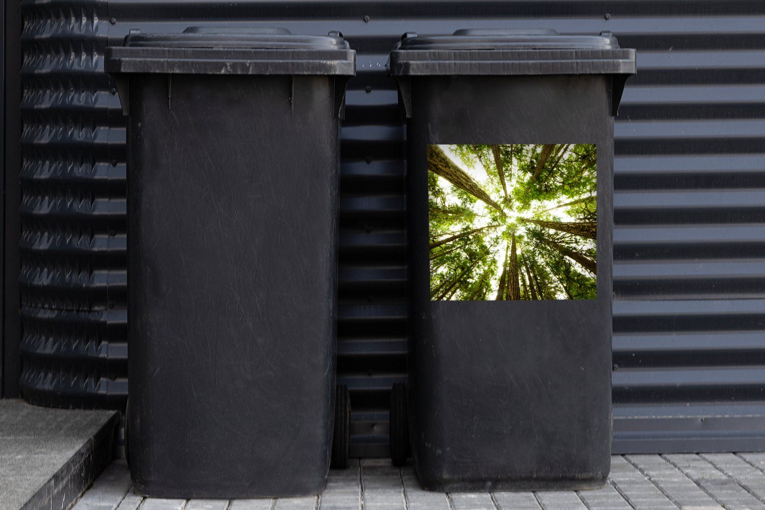 St), (1 Hohe Mülleimer-aufkleber, Mülltonne, Dschungel Sticker, im Container, grüne Abfalbehälter Wandsticker MuchoWow Bäume