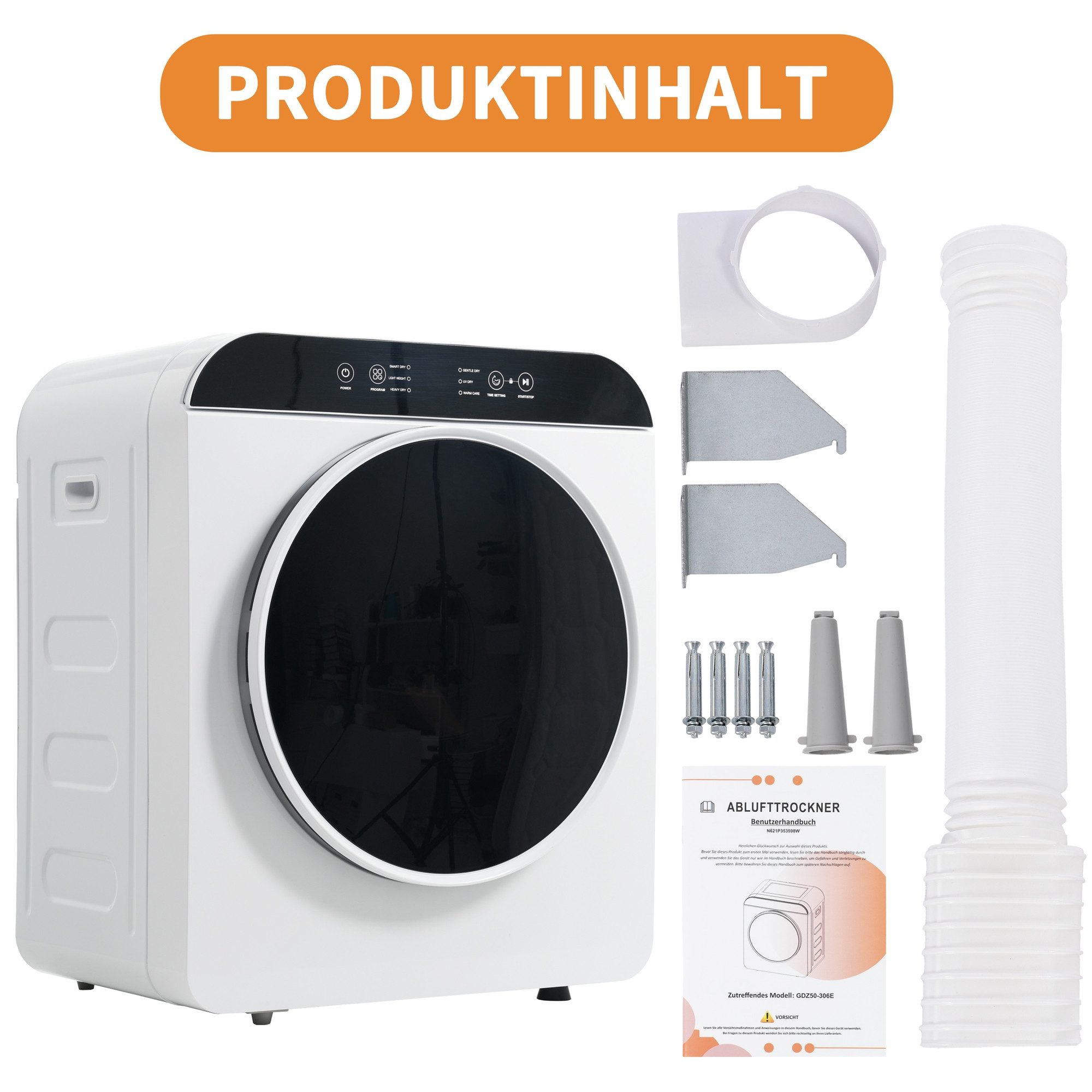 Merax Ablufttrockner GL-JH38W UV-Sterilisation & Hochtemperatur-Sterilisation & Kindersicherung, 830 W, Mini Wäschetrockner mit 6 Programme, Timer, freistehend/hängend