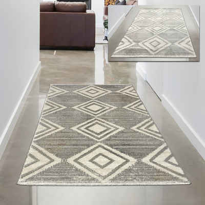 Teppich Wohnzimmerteppich – marokkanisches Rautenmuster – in creme weiß, Carpetia, rechteckig, Höhe: 12 mm
