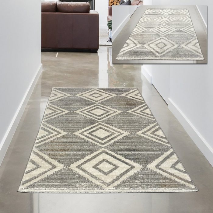 Teppich Wohnzimmerteppich – marokkanisches Rautenmuster – in creme weiß Carpetia rechteckig Höhe: 12 mm