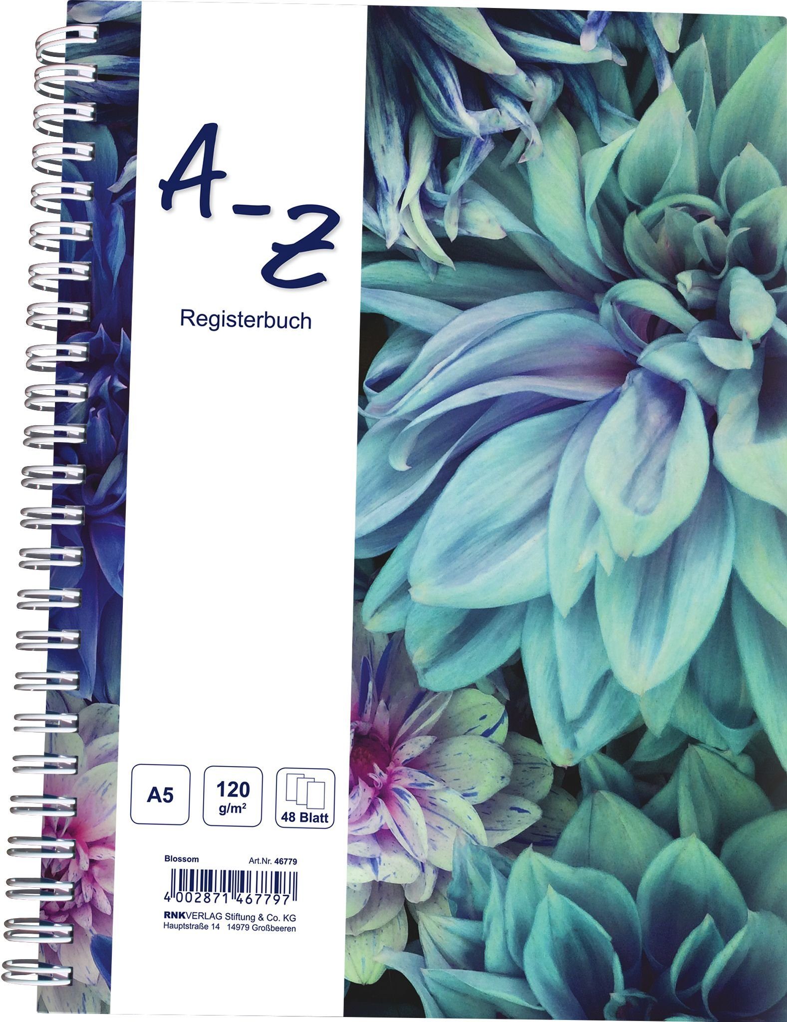 RNK Verlag Scheibenfrostschutz Notizbuch Blossom - A6, liniert, 48 Blatt, Register A-Z