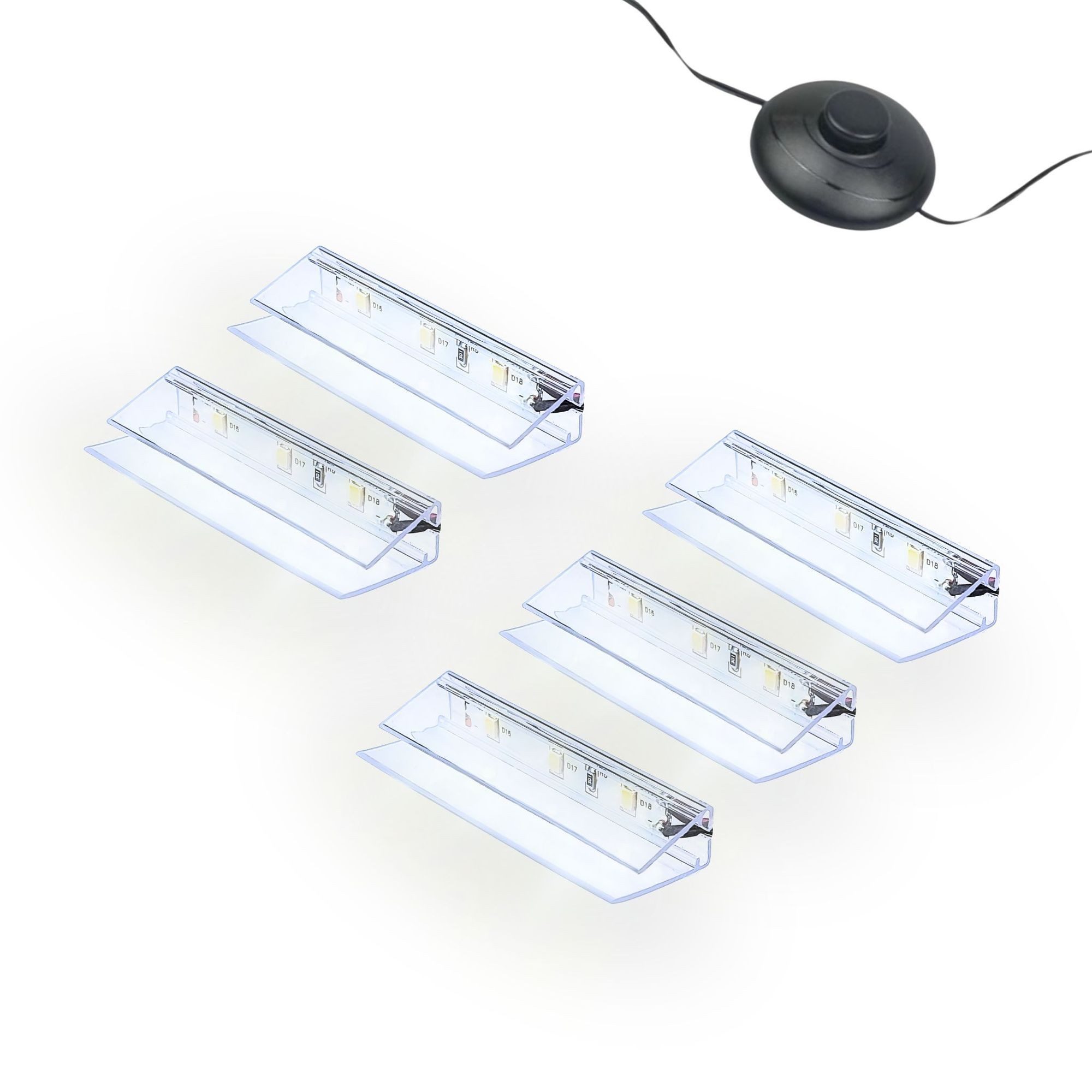 kalb LED Glaskantenbeleuchtung LED Glaskantenbeleuchtung Clip Set 3000K/5000K Transparent Plug & Play, 5er Set kaltweiß
