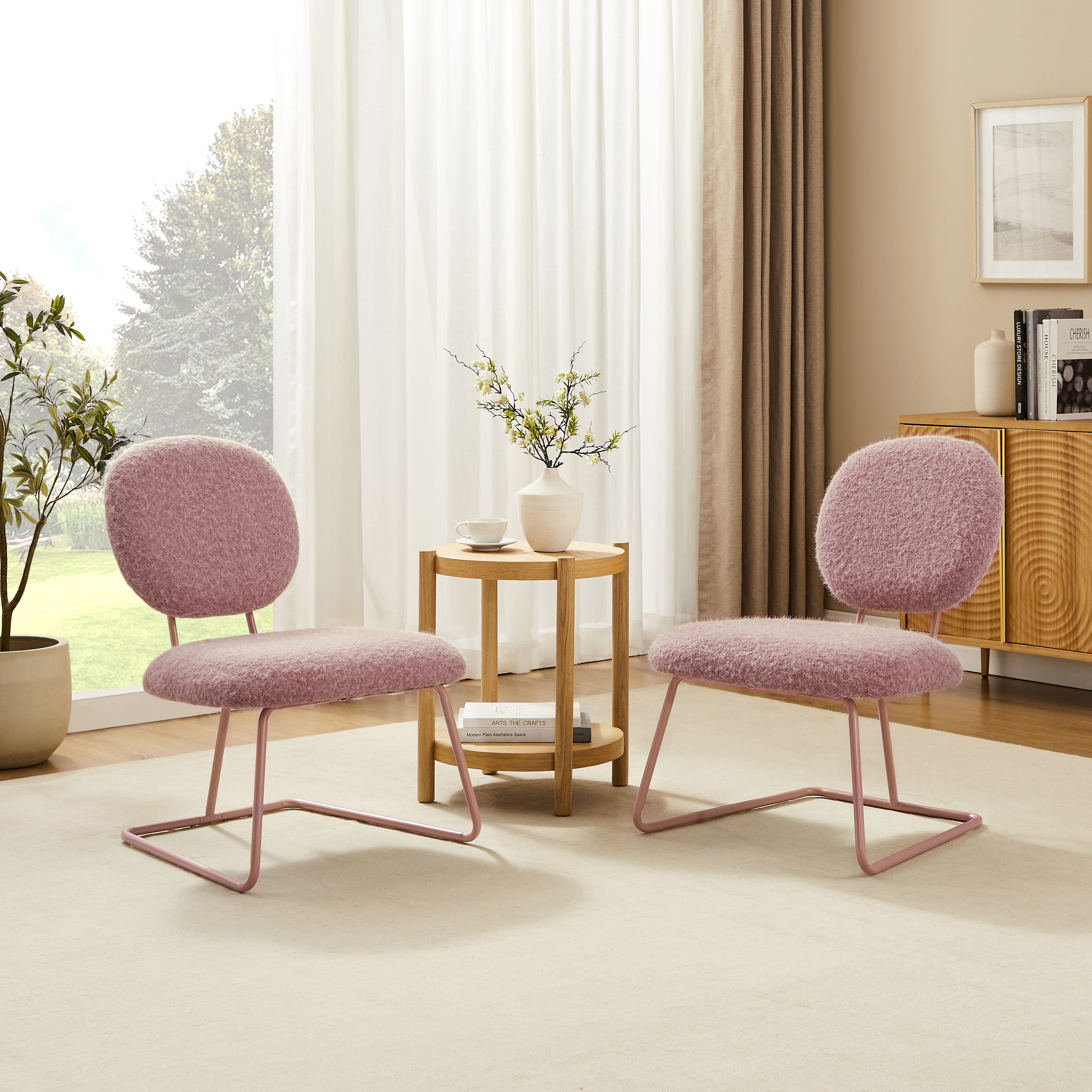 Art Leon Besucherstuhl CC121 (Besucherstuhl Akzentstuhl - Moderner Accent Chair Teddy-Sessel, Flauschiger Polsterstuhl mit goldenen Metallbeinen ohne Armlehnen für Wohnzimmer Schlafzimmer Balkon Farbe in Dunkelgrau/Weiß/Rosa/Grün, 2 St), Bürostuhl Drehstuhl