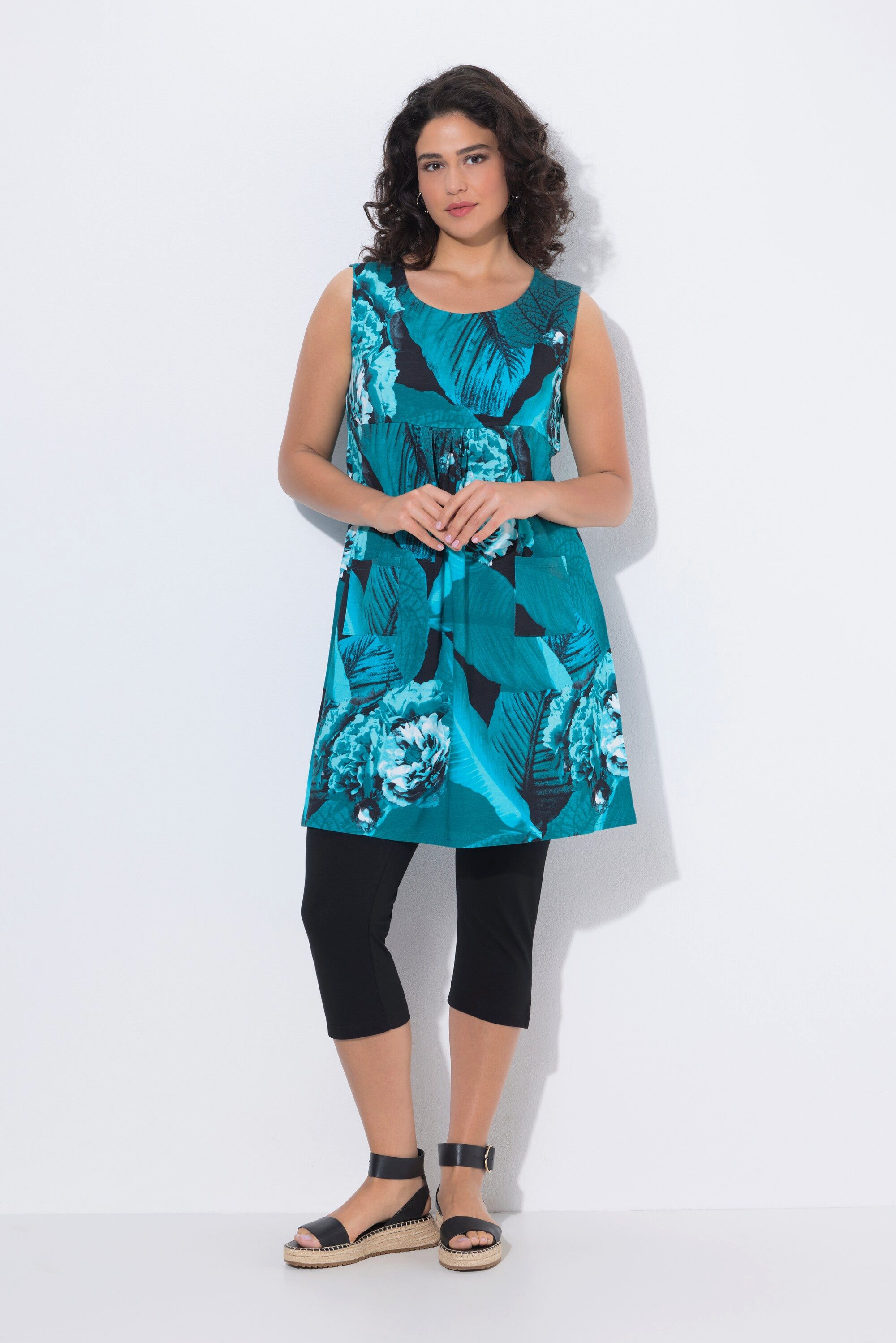 Ulla Popken Minikleid Jerseykleid A-Linie Rundhals ärmellos Taschen günstig online kaufen