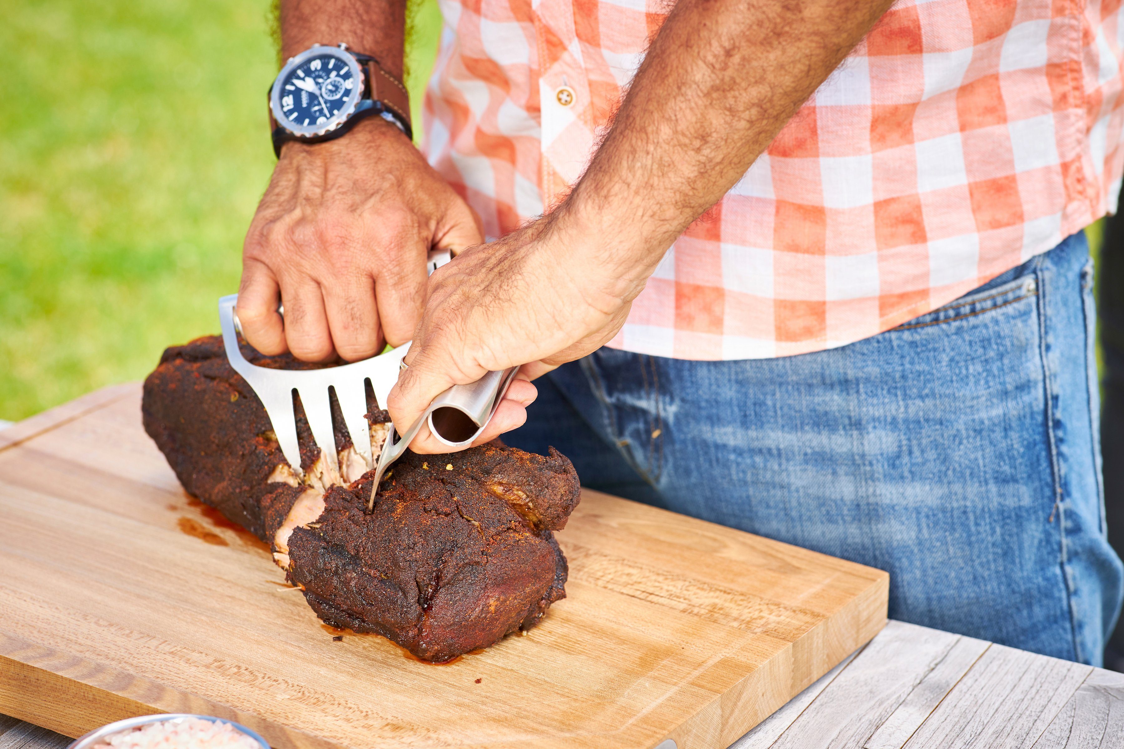 RÖSLE Fleischgabel Pulled-Pork, 25237, zum Zerteilen von gegartem Fleisch, 2-tlg., Edelstahl