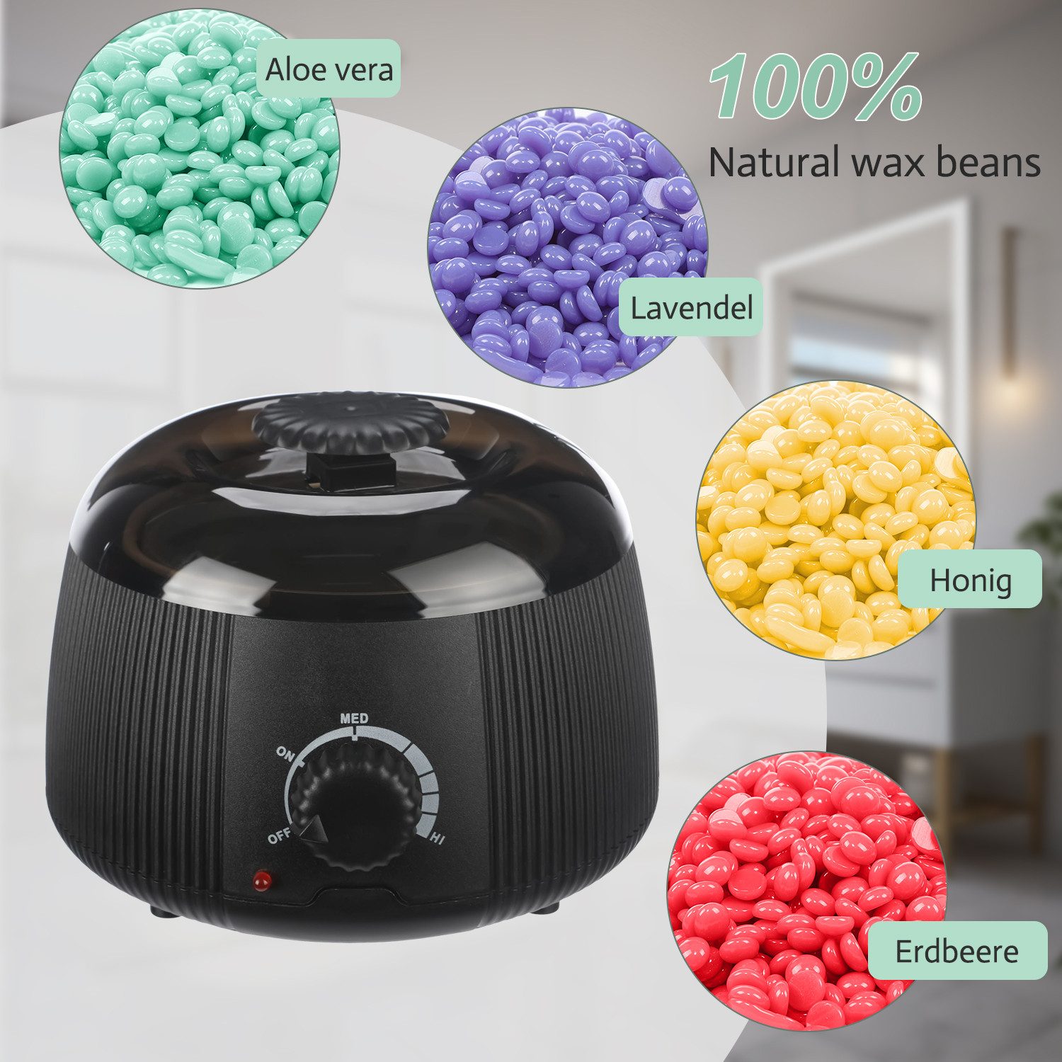 oyajia Enthaarungswachs Wachswärmer Set, Haarentfernung Waxing Kit mit 4X100g Wachsperlen, 20 Holzspateln, 5 x Aluminiumfolienschale, für Gesicht, Bikini, Bein