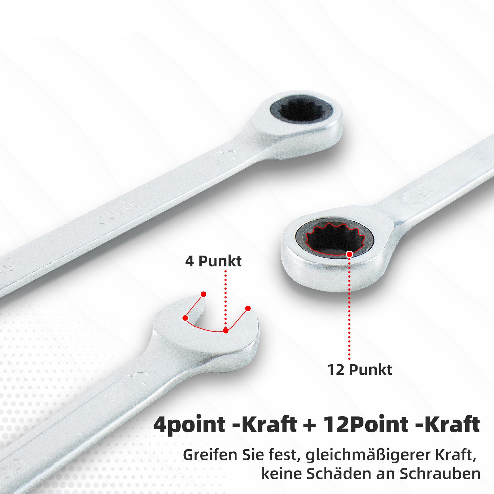 CCLIFE Ratschenringschlüssel 12tlg Gelenk Ratschenschlüssel Set 8-19mm Ring-Maulschlüsset (12 St) – Bild 5 von 5