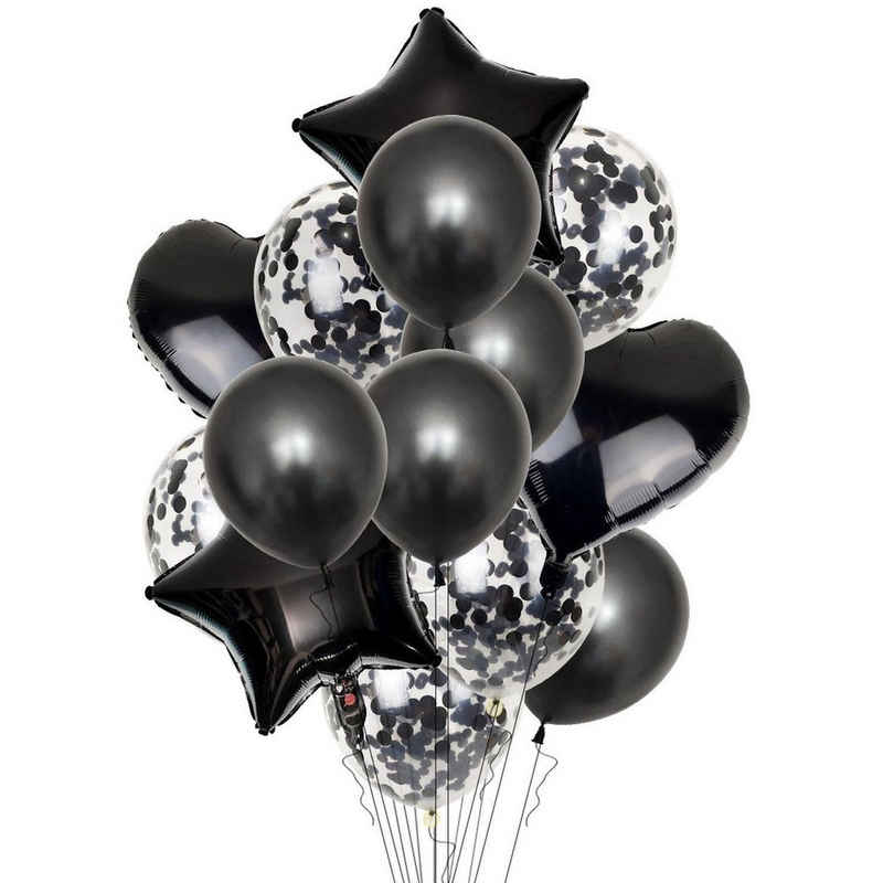 Kopper-24 Folienballon Luftballon Folienballon Set 14 tlg, Herzen, Sterne, Konfetti Luftballo