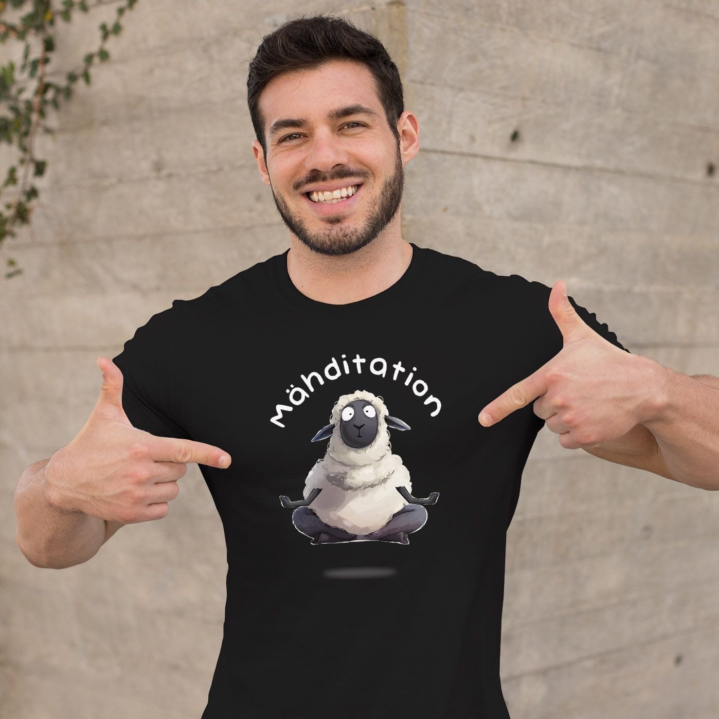 MoonWorks Print-Shirt Herren T-Shirt Mähditation Meditation Yoga Schaf Wortspiel Witz mit Print