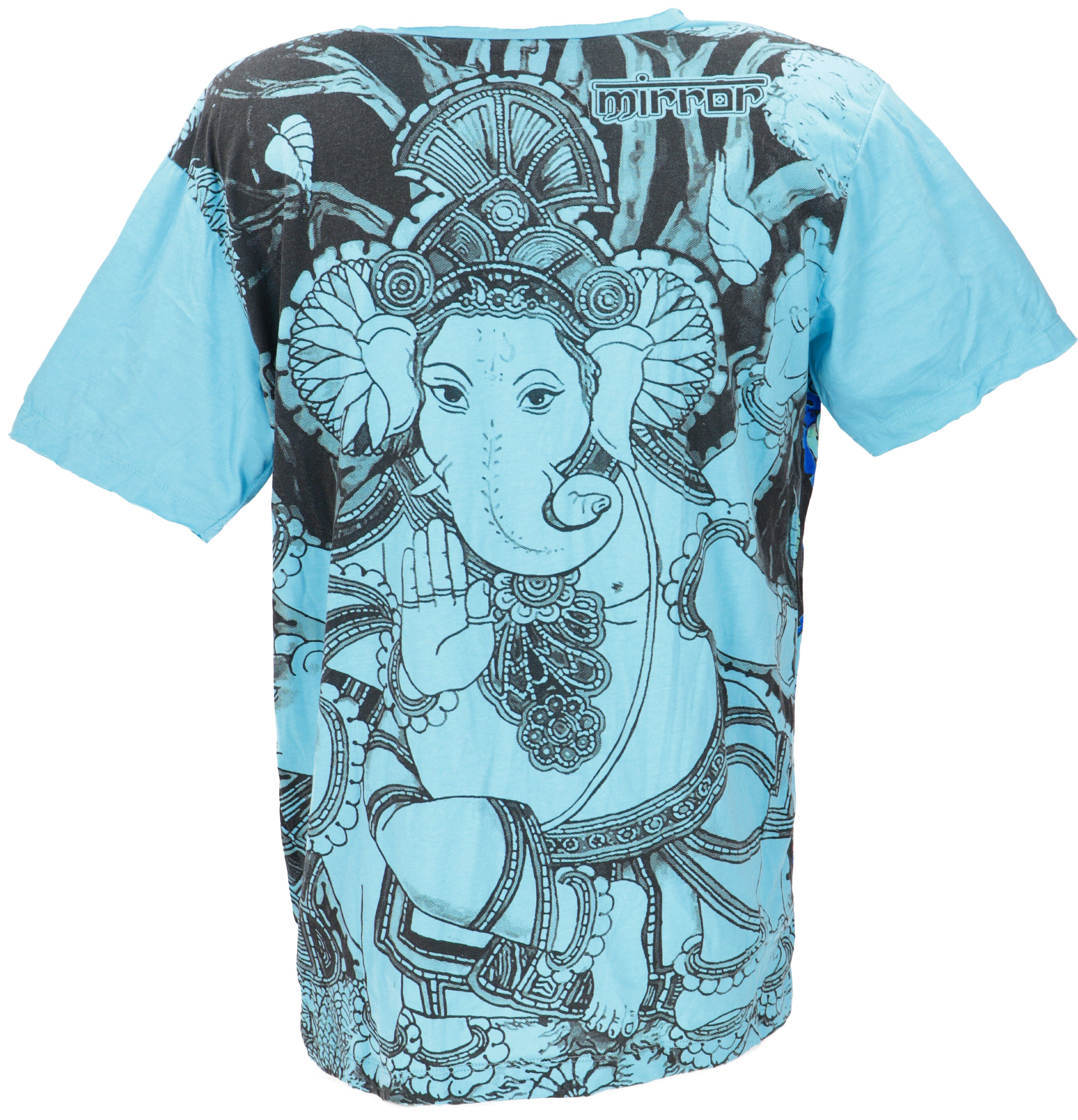 Guru-Shop T-Shirt Mirror alternative hellblau Goa Bekleidung Ganesh / hellblau - Style, Ganesh Festival, T-Shirt