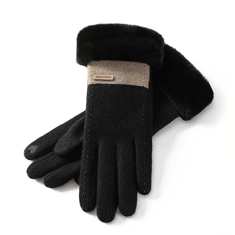 ManKle Fahrradhandschuhe Damen Wolle Touchscreen Handschuhe Winterhandschuhe für Outdoor Sport Schwarz